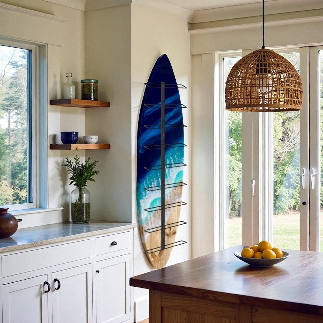 Handmade Surfboard Wine Rack – Coastal Resin Wave Art, Beach Decor