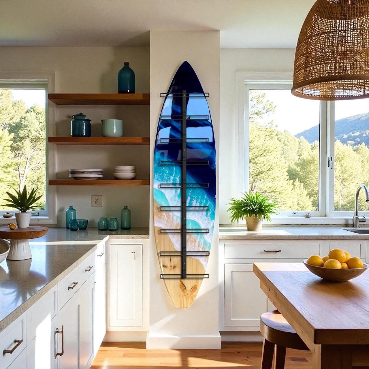 Handmade Surfboard Wine Rack – Coastal Resin Wave Art, Beach Decor
