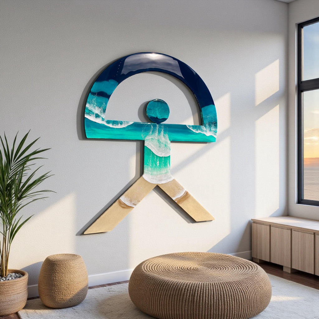 XXL Resin Indalo Wall Art – 1.2 m & 1.4 m | Large Handcrafted Ocean Sculpture | Spanish Protection Symbol | Coastal Statement Art