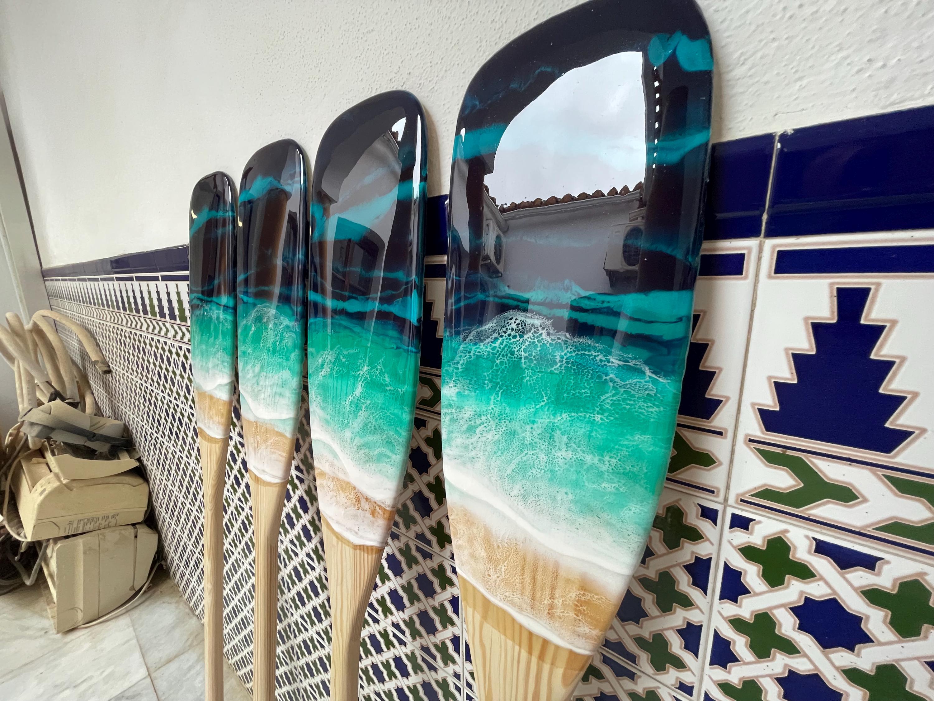Personalised 90 cm Resin Ocean Paddle Wall Art | Custom Engraved Wooden Oar | Large Coastal Wall Decor | Handmade Beach House Gift