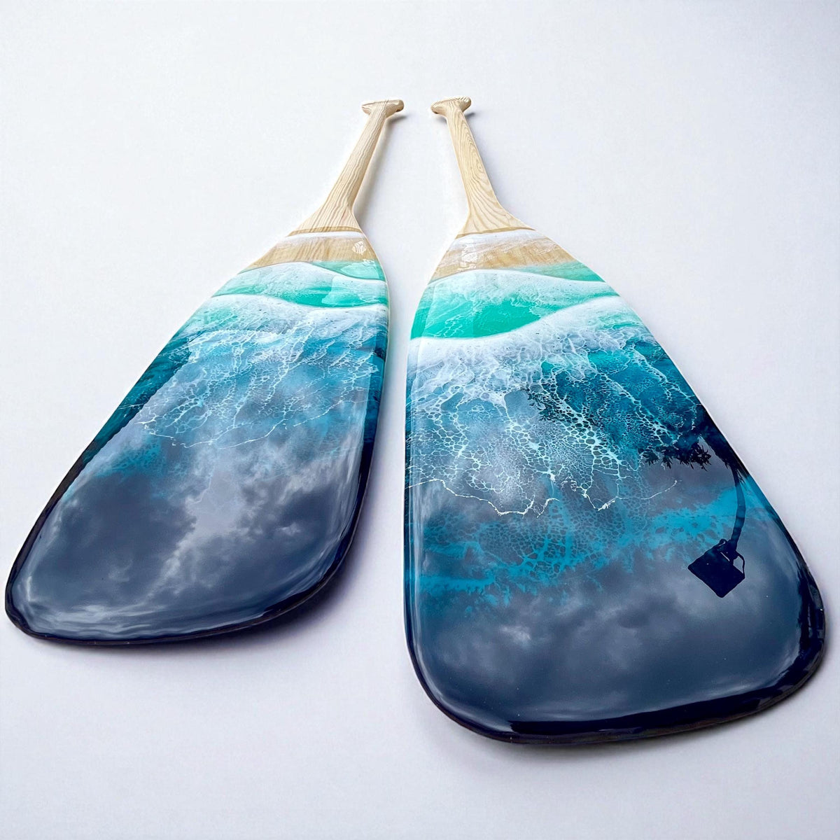 Personalised Resin Ocean Paddle 120cm Wall Art | Engraved Wooden Oar with Ocean Waves | Custom Beach House Decor | Coastal Gift