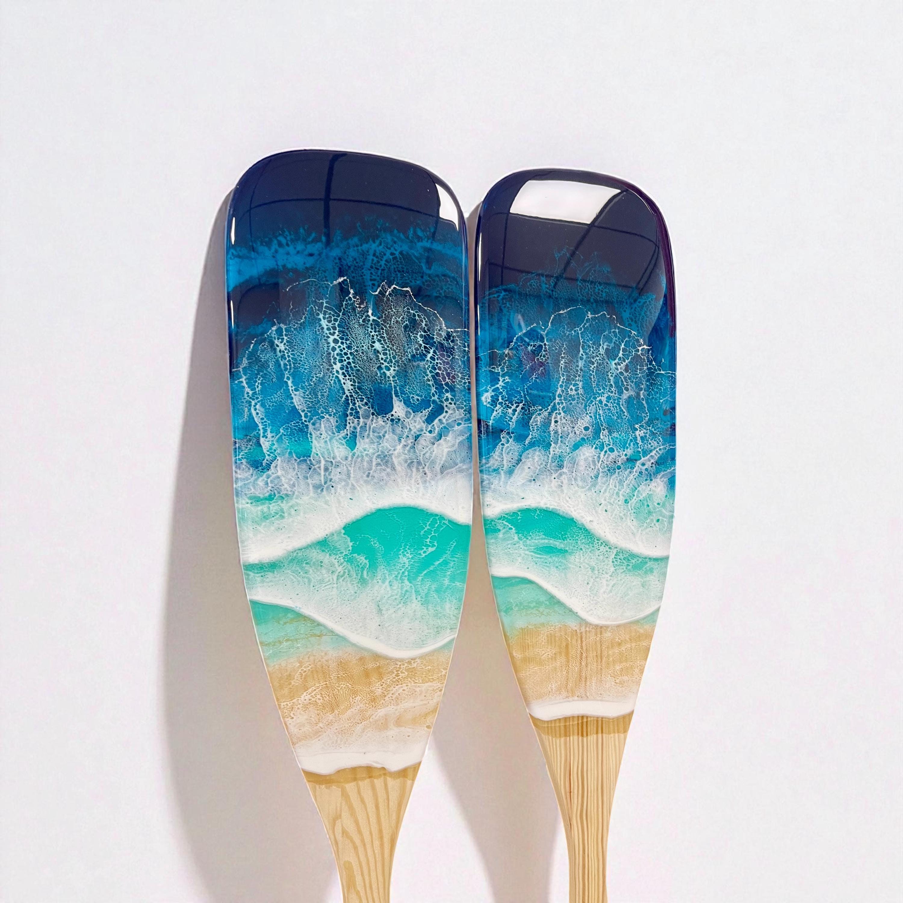 Personalised Resin Ocean Paddle 120cm Wall Art | Engraved Wooden Oar with Ocean Waves | Custom Beach House Decor | Coastal Gift