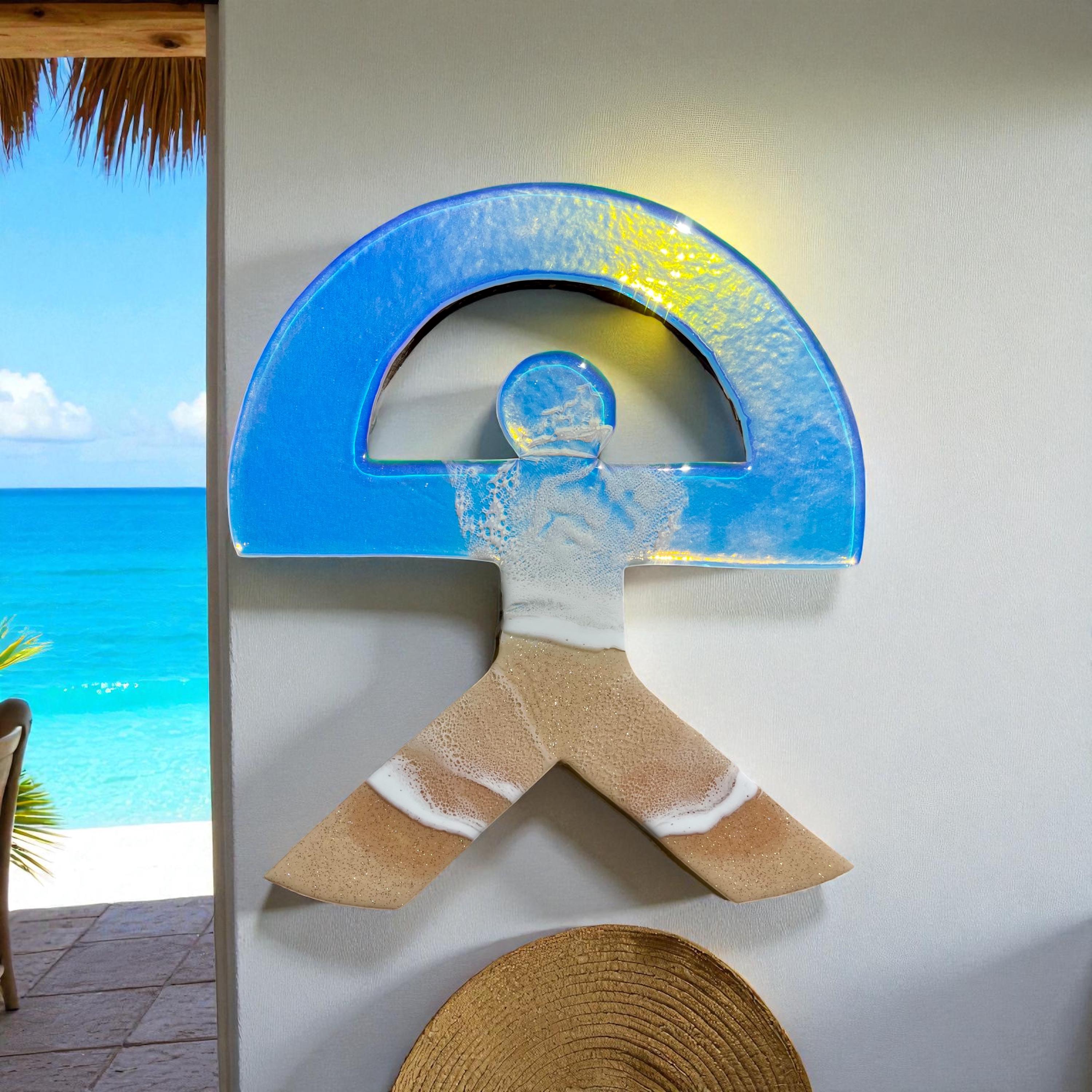 Small Iridescent Indalo Wall Decor 30 cm – Handmade Resin Good Luck Symbol | Spanish Protection Charm | Coastal Home Gift