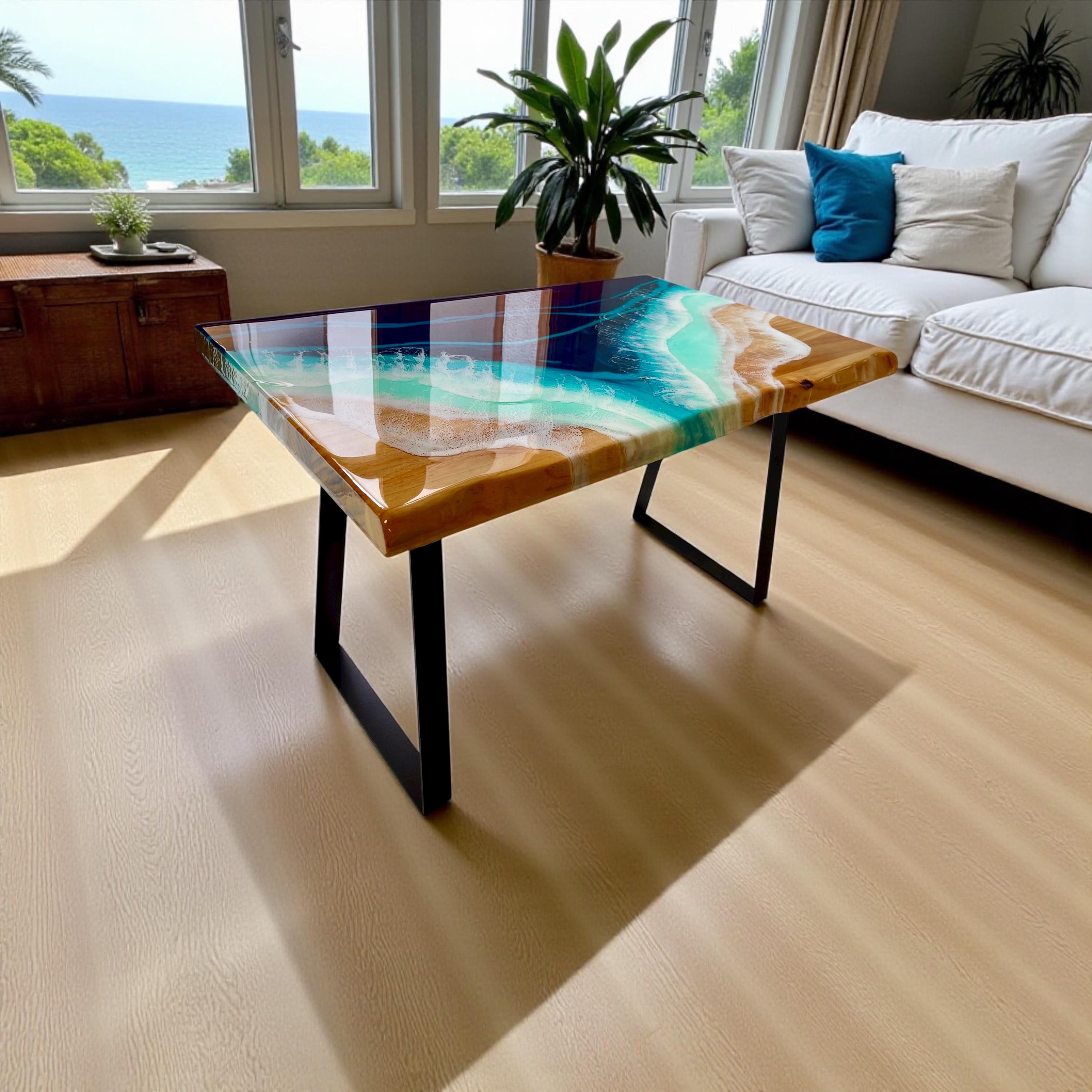Large Epoxy Resin Ocean Coffee Table – Bespoke Coastal Art Furniture (120 cm)