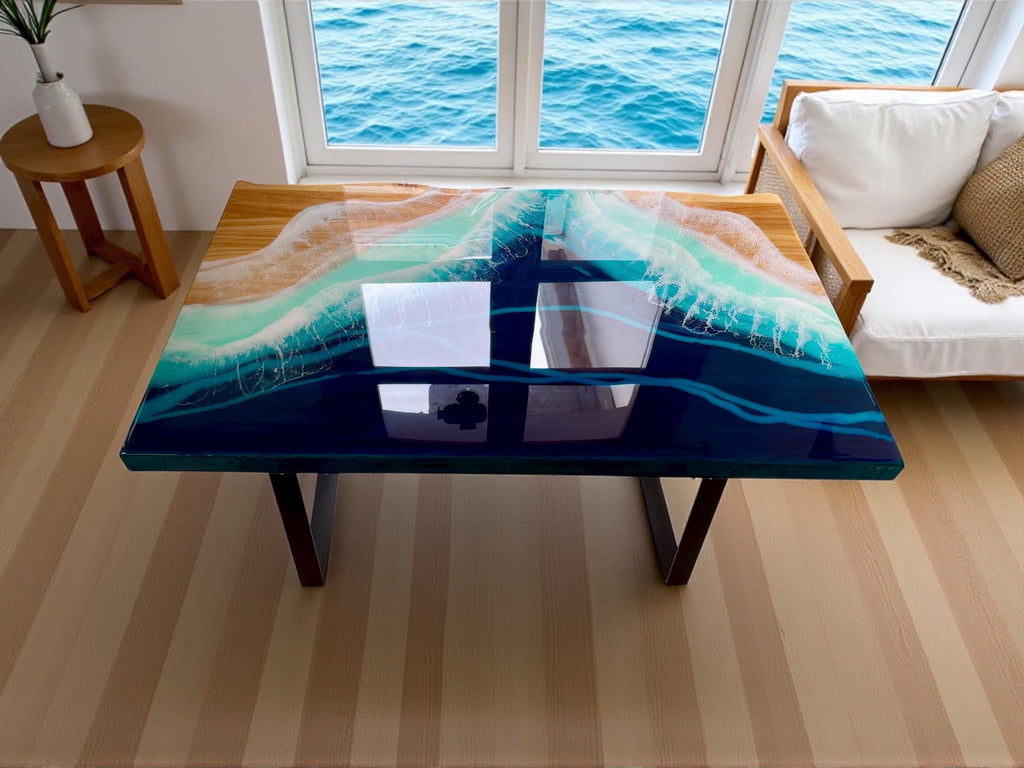 Epoxy Resin Ocean Coffee Table – Handcrafted Coastal Art Furniture (80–100 cm)