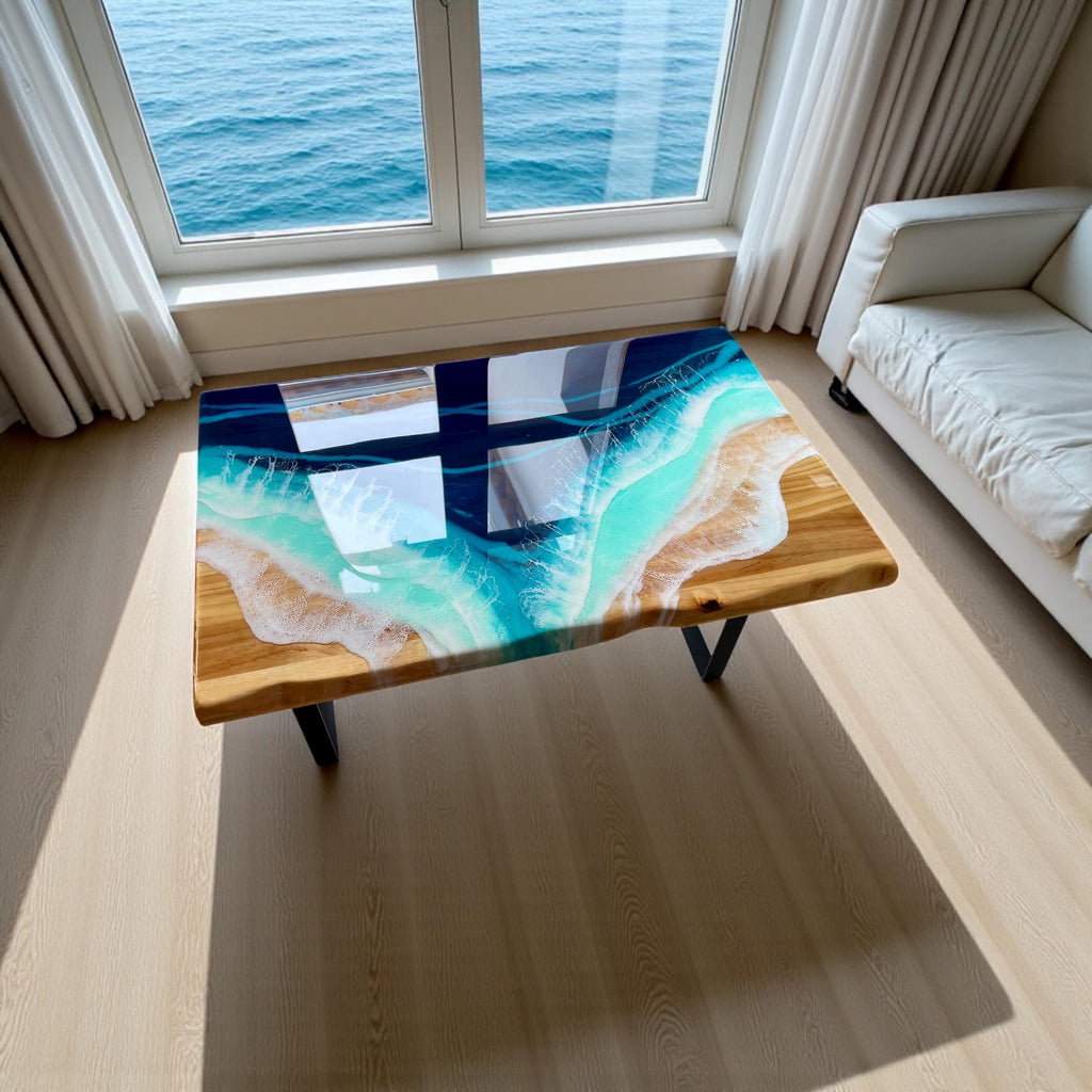 Large Epoxy Resin Ocean Coffee Table – Bespoke Coastal Art Furniture (120 cm)