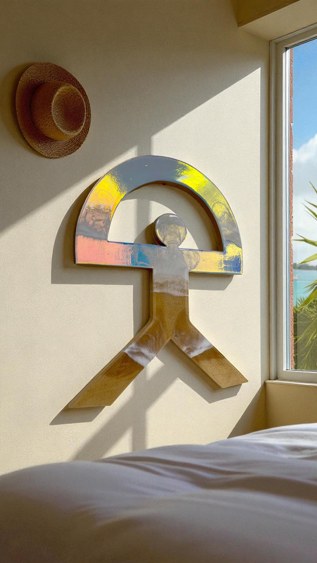Large Iridescent Indalo Wall Art 52 cm – Handmade Resin Good Luck Symbol | Spanish House Protection Charm | Coastal Boho Decor