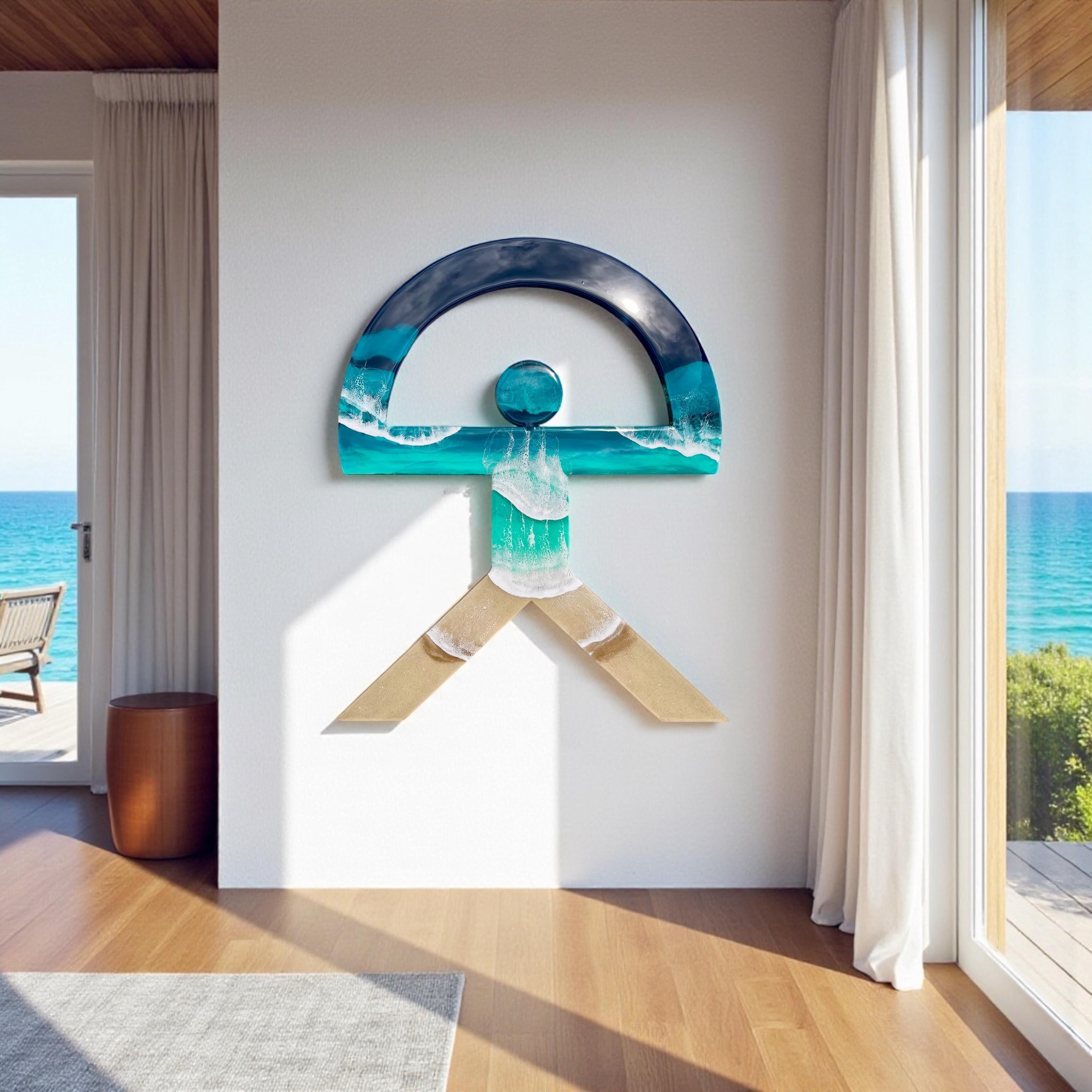Indalo Man Wall Art 1m | Large Resin Ocean Sculpture | Spanish Good Luck Symbol | Coastal Statement Wall Decor | Handmade in Spain