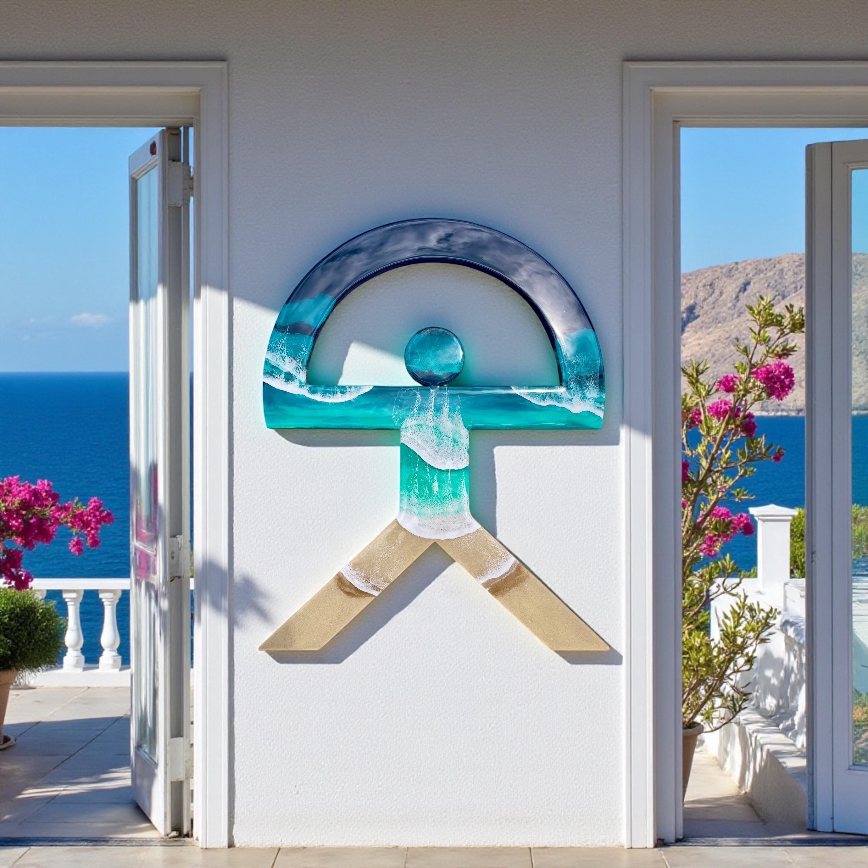 XXL Resin Indalo Wall Art – 1.2 m & 1.4 m | Large Handcrafted Ocean Sculpture | Spanish Protection Symbol | Coastal Statement Art