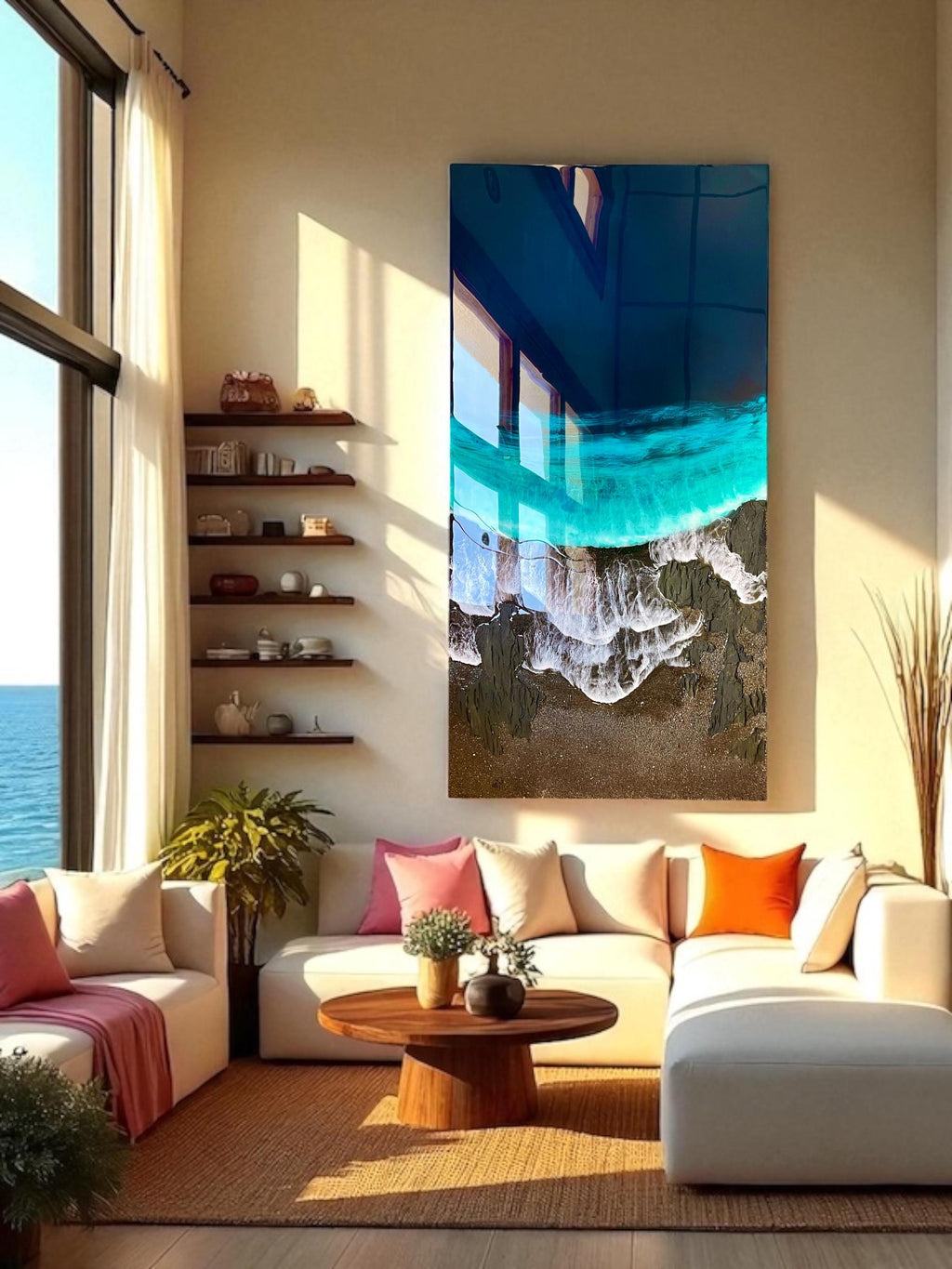 Large Black Sand Ocean Resin Art – Dramatic Wave Wall Art – Modern Coastal Painting – Textured Epoxy Ocean Artwork – Large Statement Art