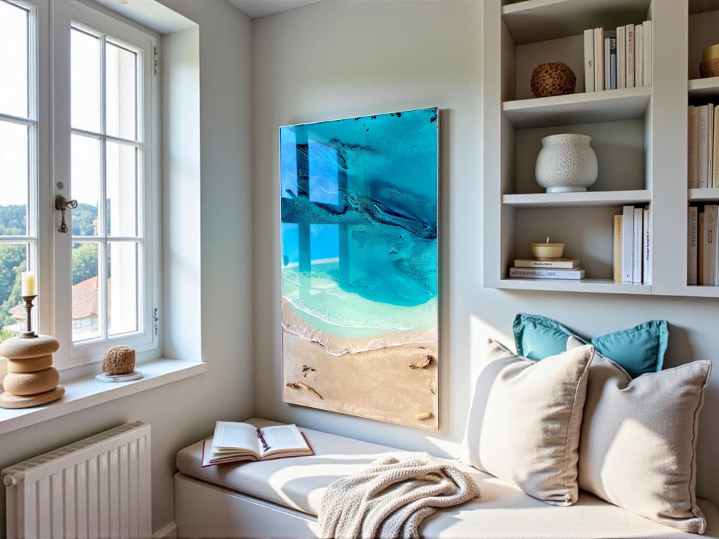Ready to Ship Original Ocean Artwork, Ocean Veins – 80×50cm Resin Ocean Painting | Mixed Media Coastal Wall Art | Framed in Aluminium