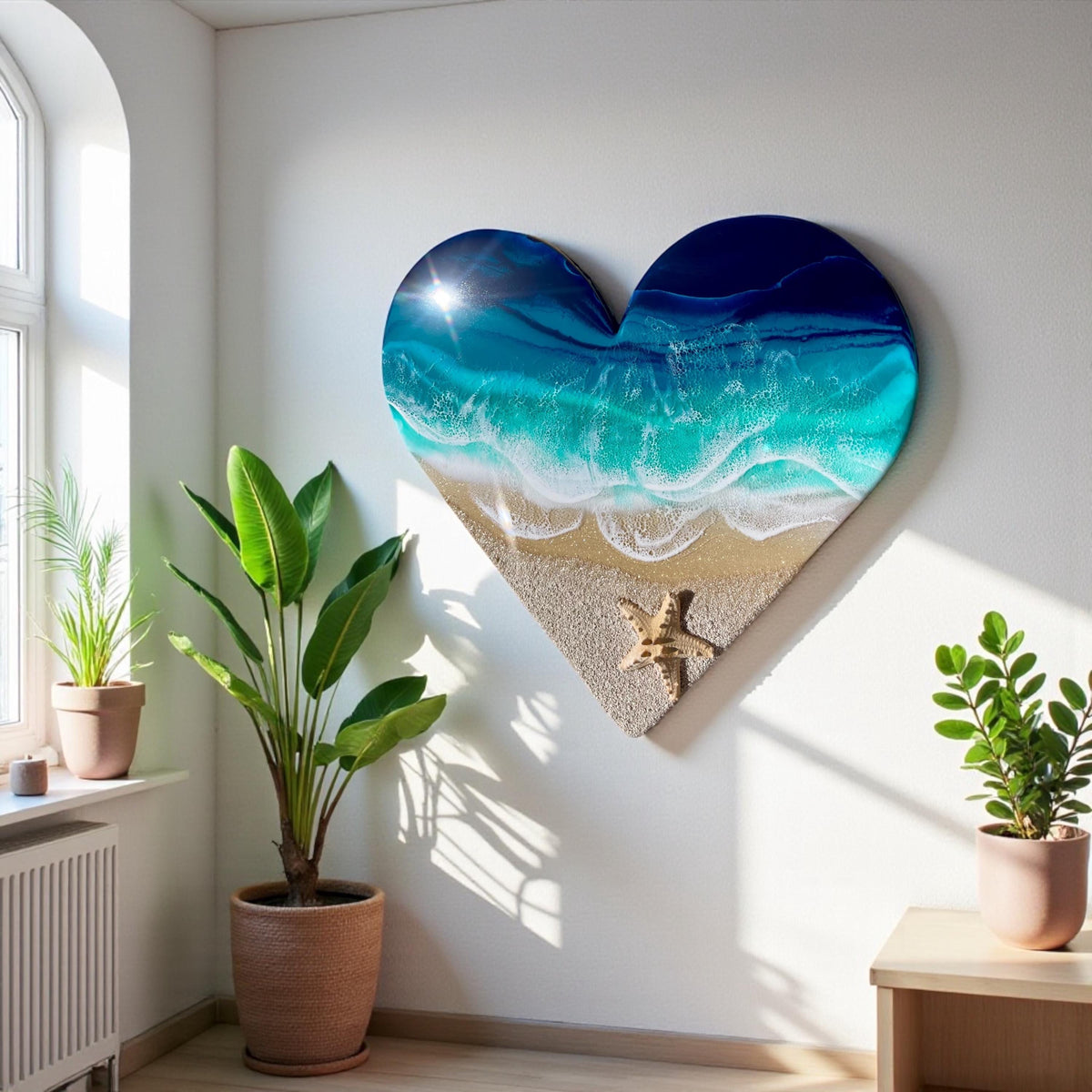Heart Resin Ocean Art – Coastal Heart Wall Decor – Epoxy Wave Painting – Beach Lovers Gift – Ocean Heart Resin Artwork – Romantic Sea Gift