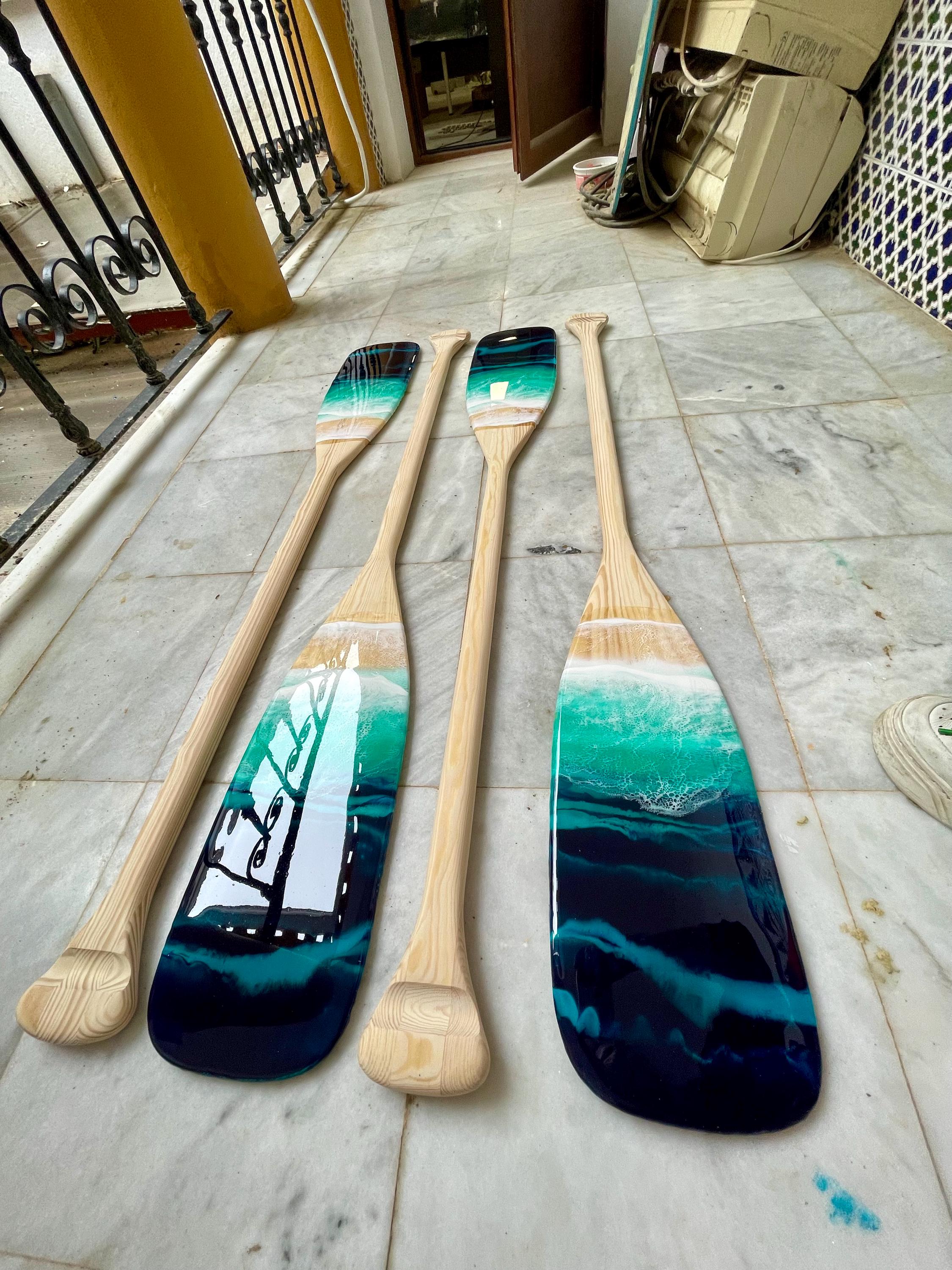 Resin Ocean Surfboard & Oars Wall Art Set • Coastal Home Decor • Handmade Wave Art • 90cm / 120cm Surfboard with Matching Paddles