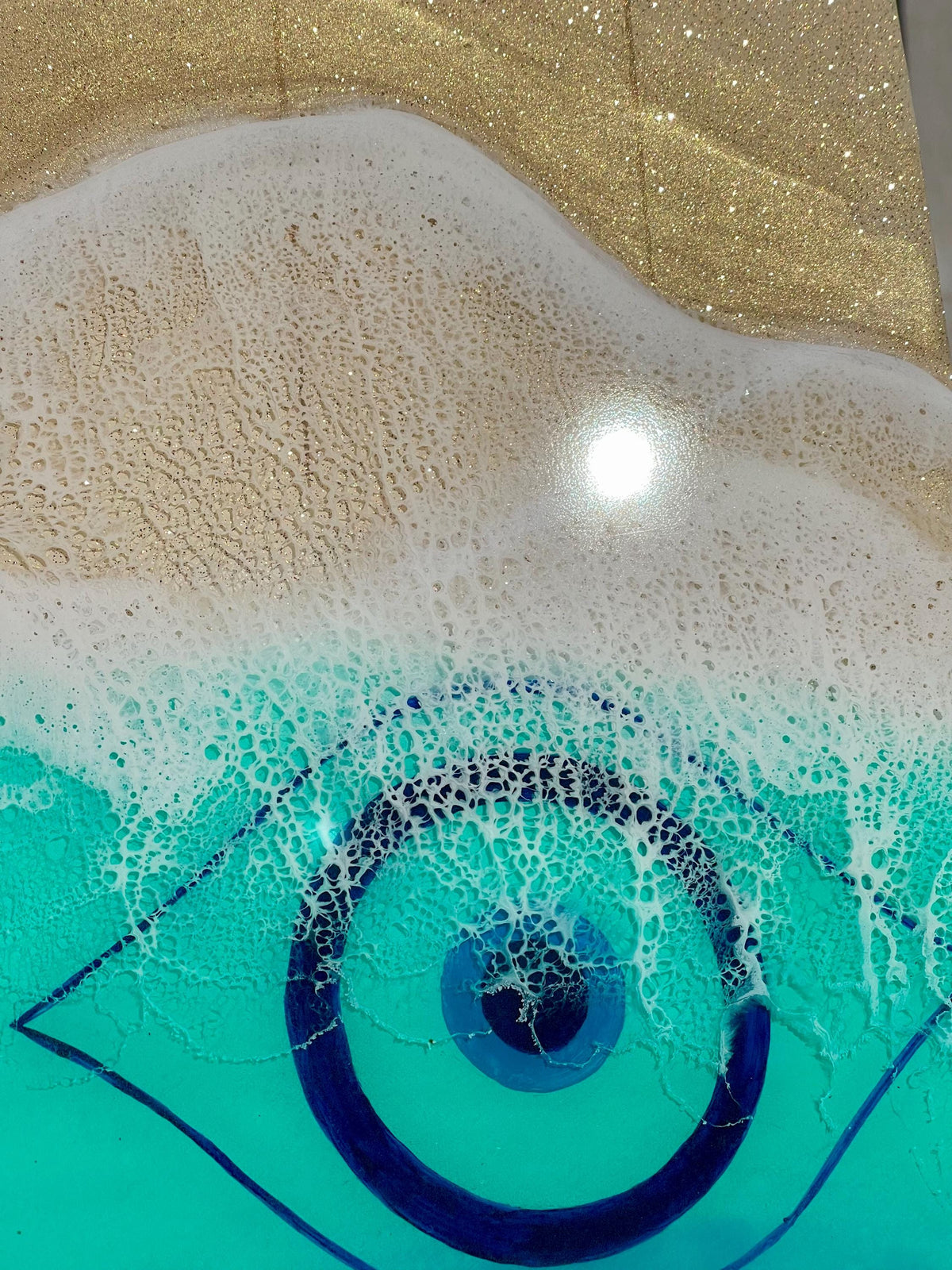 Ocean Hamsa Hand Wall Art – Resin Evil Eye Protection Decor • 50cm Coastal Spiritual Wall Sculpture • Beach House Gift • Handmade in Spain