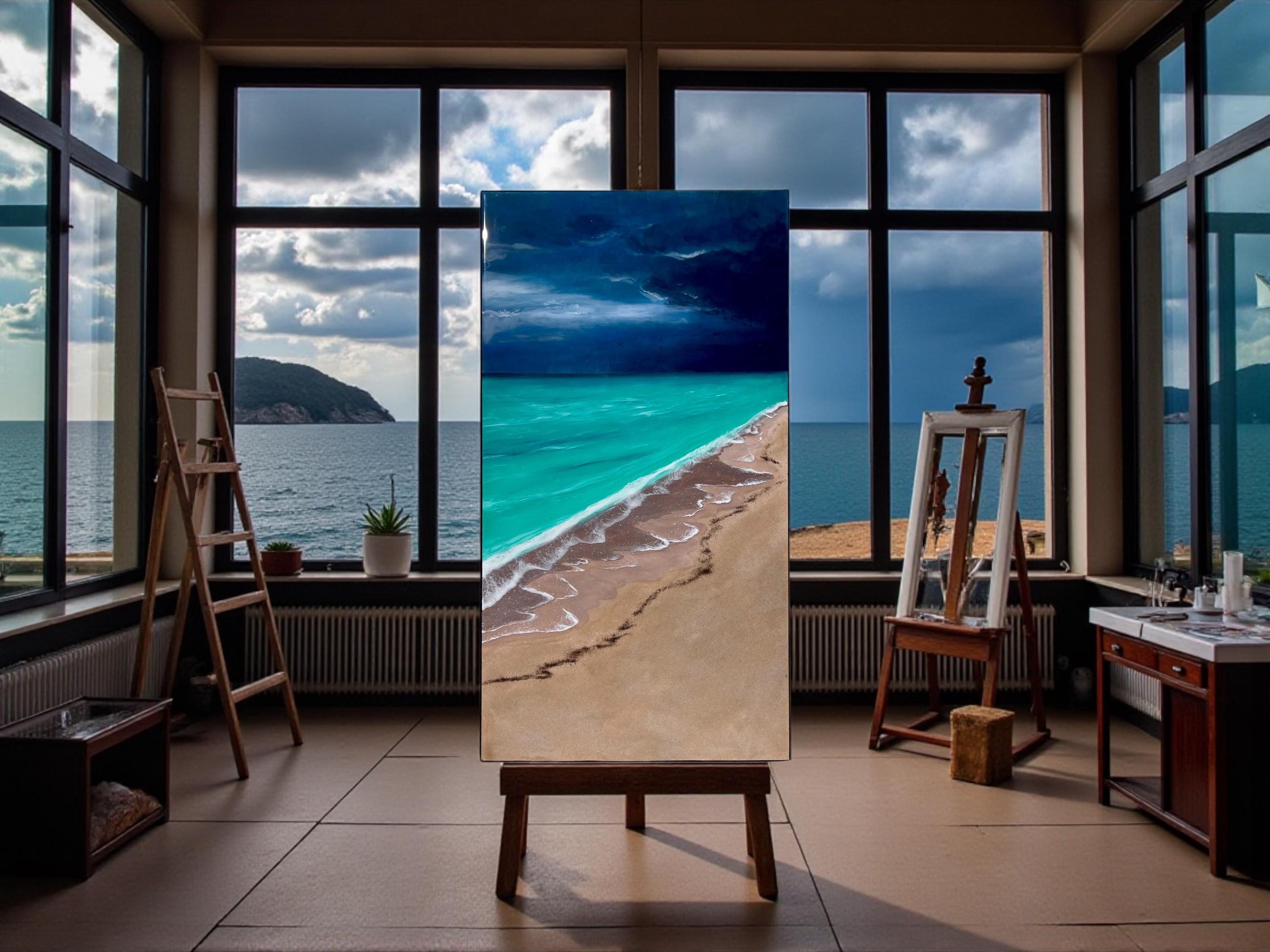 Large Ocean Resin Painting - Seascape Wall Art - Coastal Home Decor - Stormy Maldives Ocean Painting - Ready to Ship