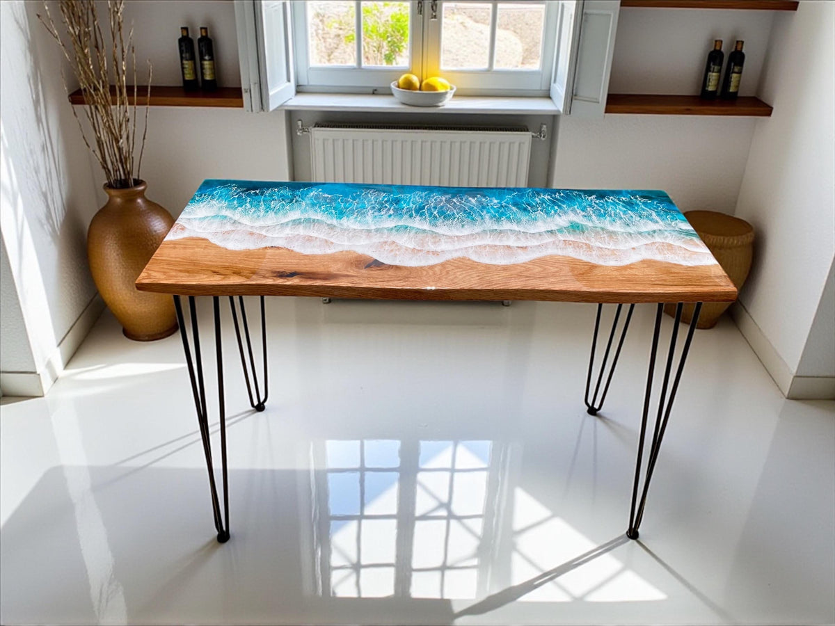 Large Oak Ocean Coffee Table | Luxury Solid Oak Resin Table | Handmade Coastal Statement Furniture | Beach House Decor