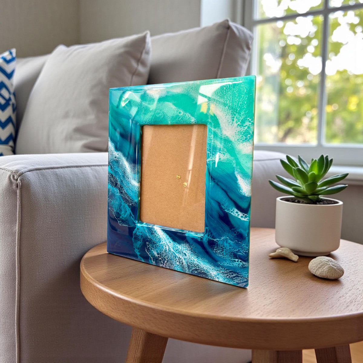 Ocean Resin Photo Frame | Coastal Picture Frame | Turquoise & Deep Blue Waves | Handmade Beach House Decor | Nautical Gift | Modern Coastal