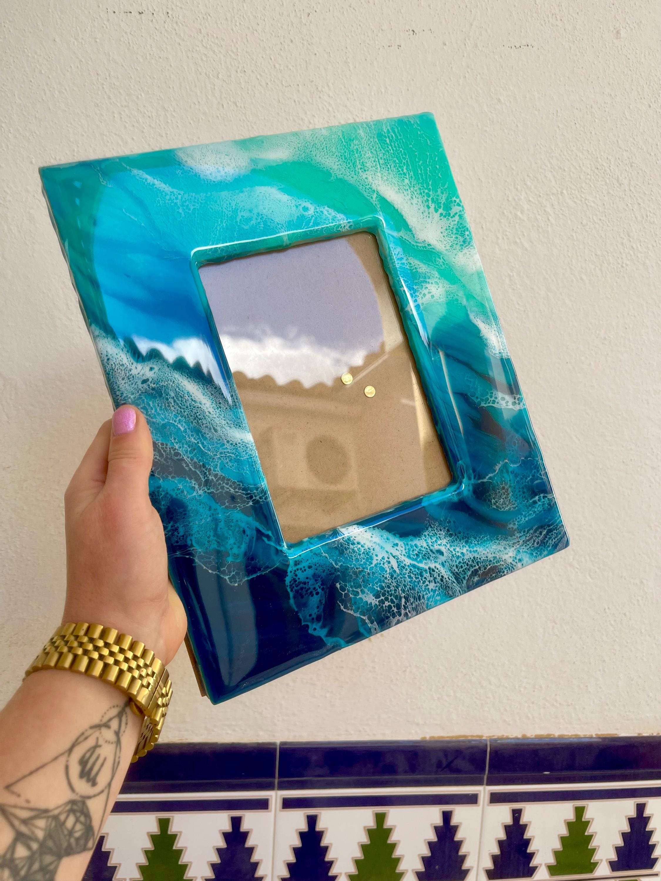 Ocean Resin Photo Frame | Coastal Picture Frame | Turquoise & Deep Blue Waves | Handmade Beach House Decor | Nautical Gift | Modern Coastal
