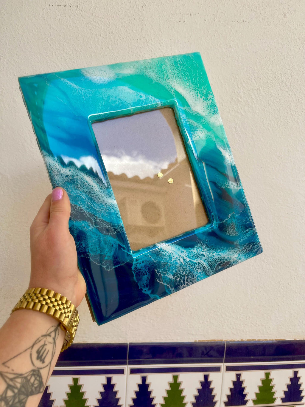 Ocean Resin Photo Frame | Coastal Picture Frame | Turquoise & Deep Blue Waves | Handmade Beach House Decor | Nautical Gift | Modern Coastal