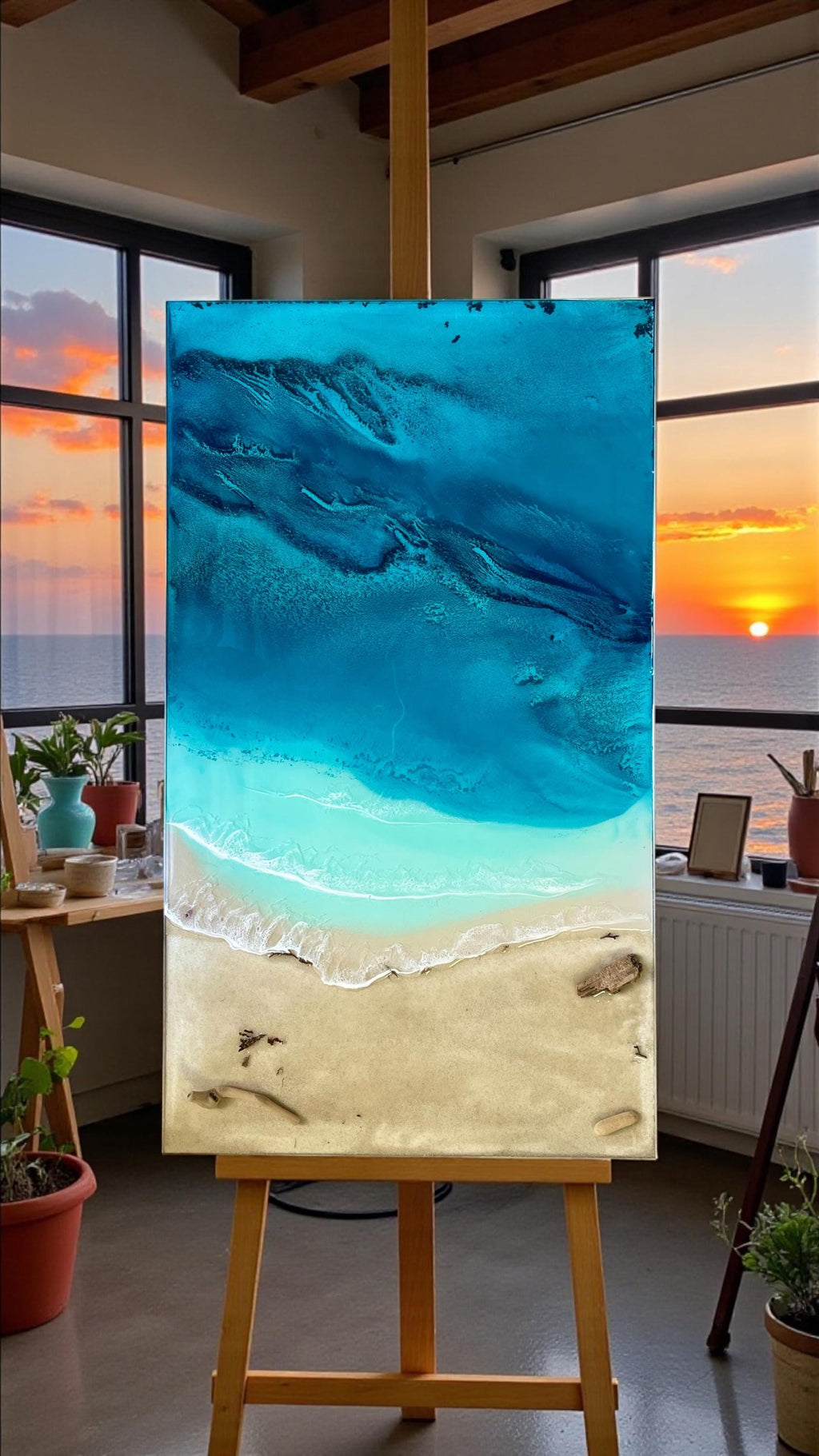 Ready to Ship Original Ocean Artwork, Ocean Veins – 80×50cm Resin Ocean Painting | Mixed Media Coastal Wall Art | Framed in Aluminium