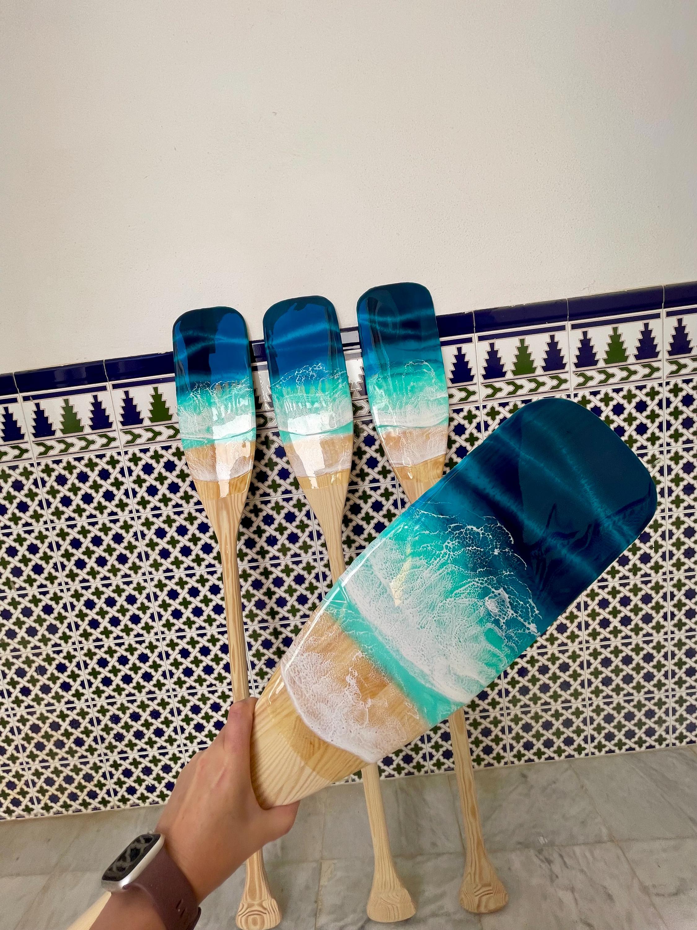 Resin Wave Wood Paddle: Nautical Wall Decor (90CM)