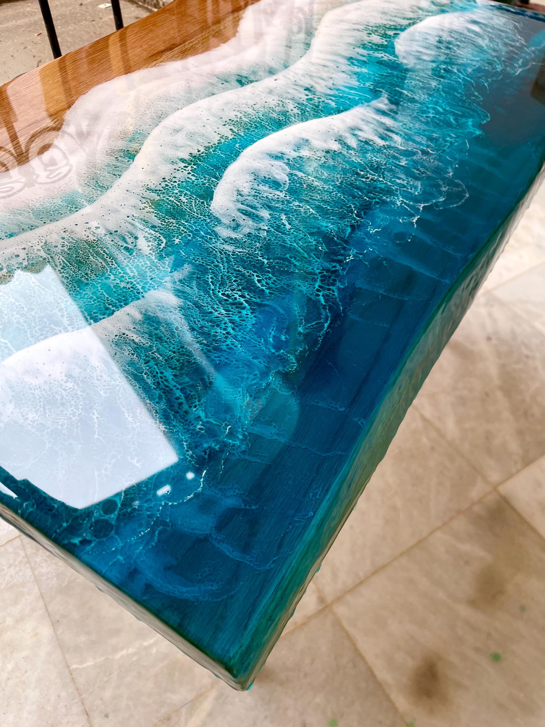 Luxury Oak Ocean Coffee Table | Handmade Resin Table | Solid Oak Coastal Furniture | Beach House Decor | Modern Coffee Table