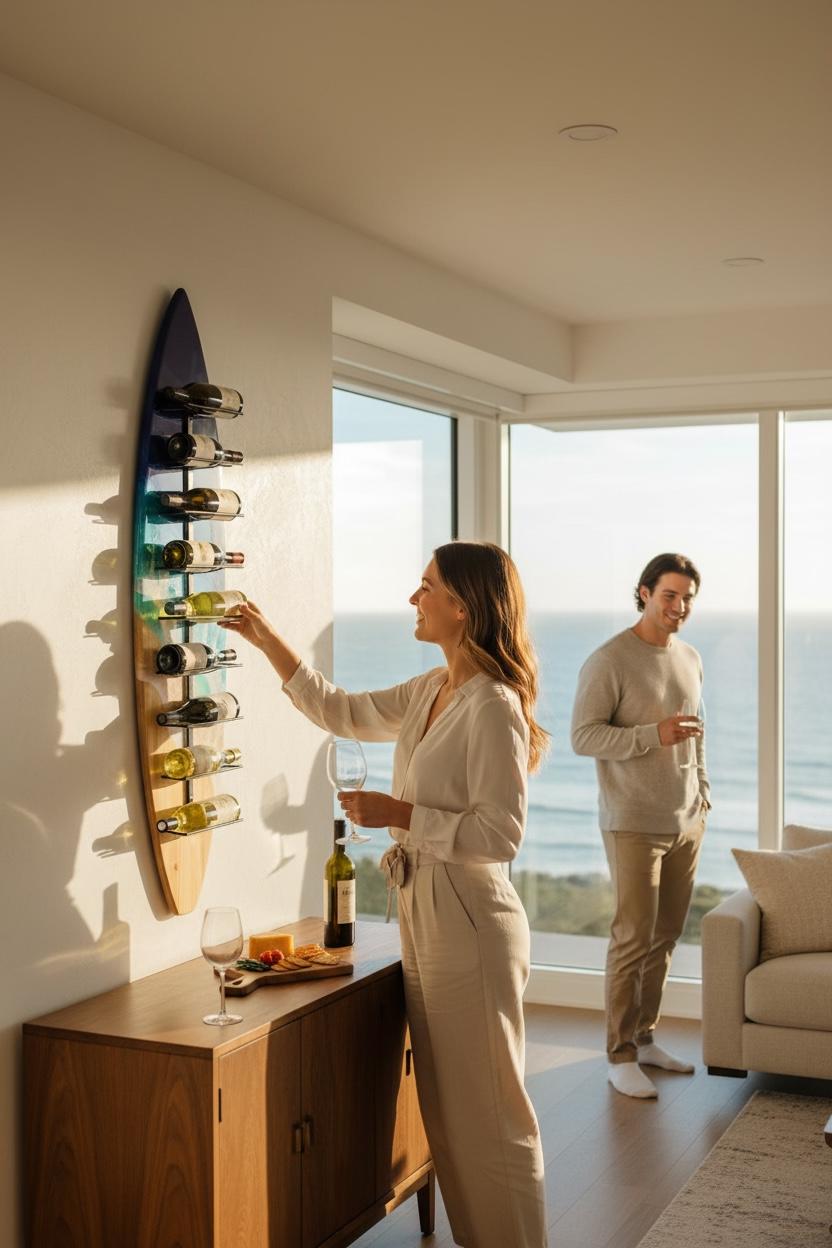 Handmade Surfboard Wine Rack – Coastal Resin Wave Art, Beach Decor