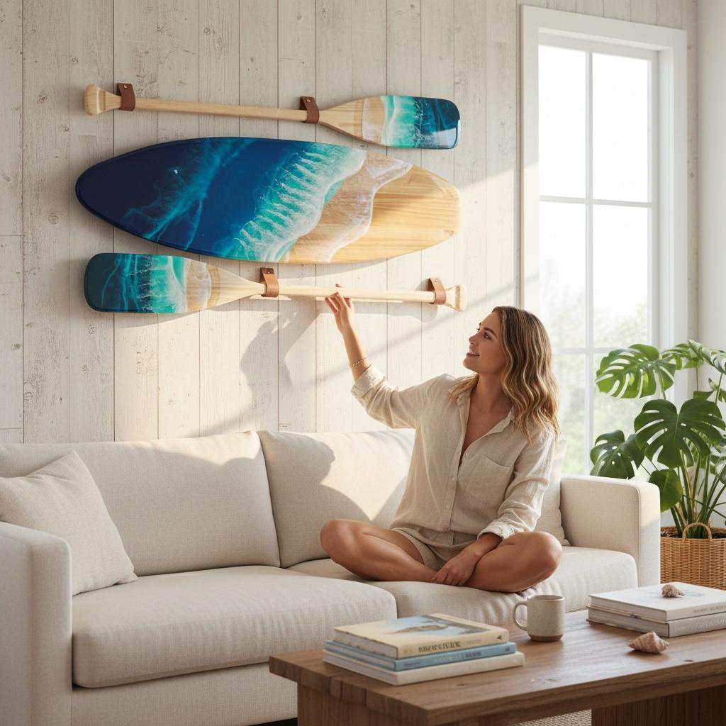Resin Ocean Surfboard & Oars Wall Art Set • Coastal Home Decor • Handmade Wave Art • 90cm / 120cm Surfboard with Matching Paddles