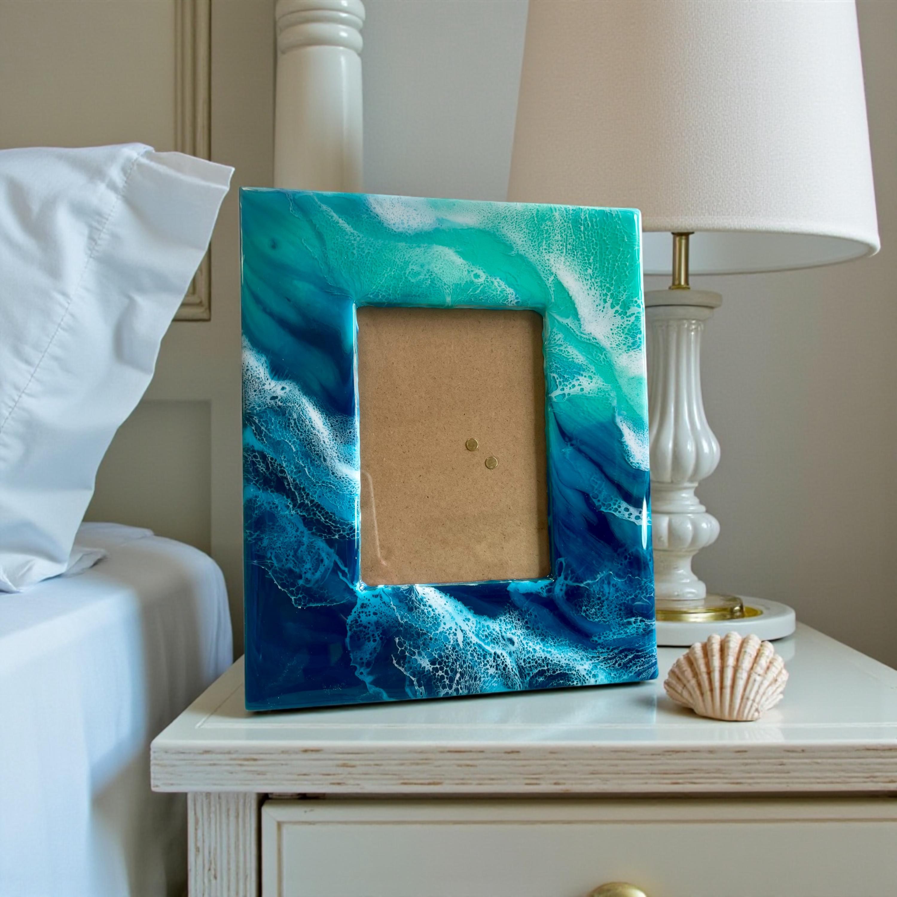 Ocean Resin Photo Frame | Coastal Picture Frame | Turquoise & Deep Blue Waves | Handmade Beach House Decor | Nautical Gift | Modern Coastal