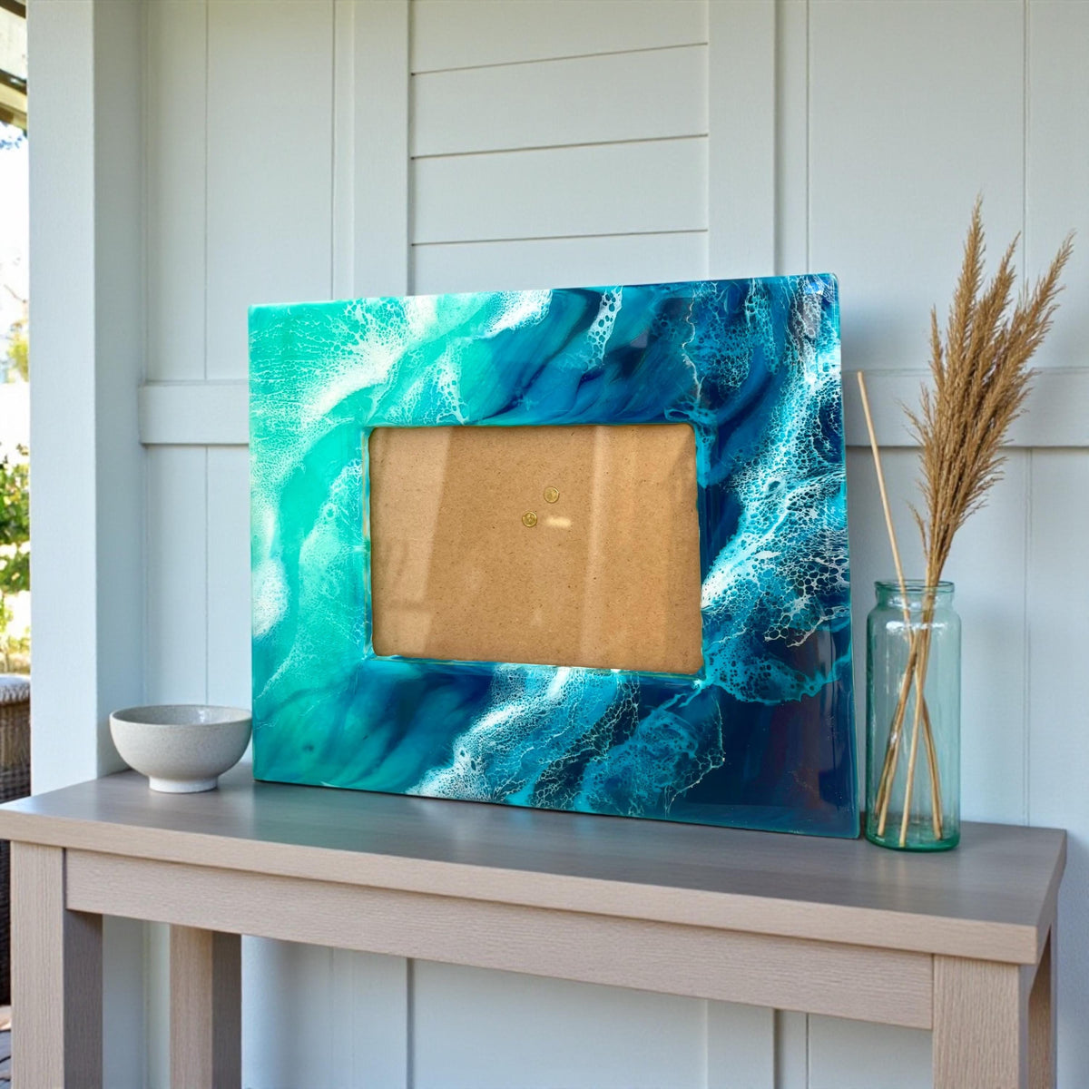 Ocean Resin Photo Frame | Coastal Picture Frame | Turquoise & Deep Blue Waves | Handmade Beach House Decor | Nautical Gift | Modern Coastal