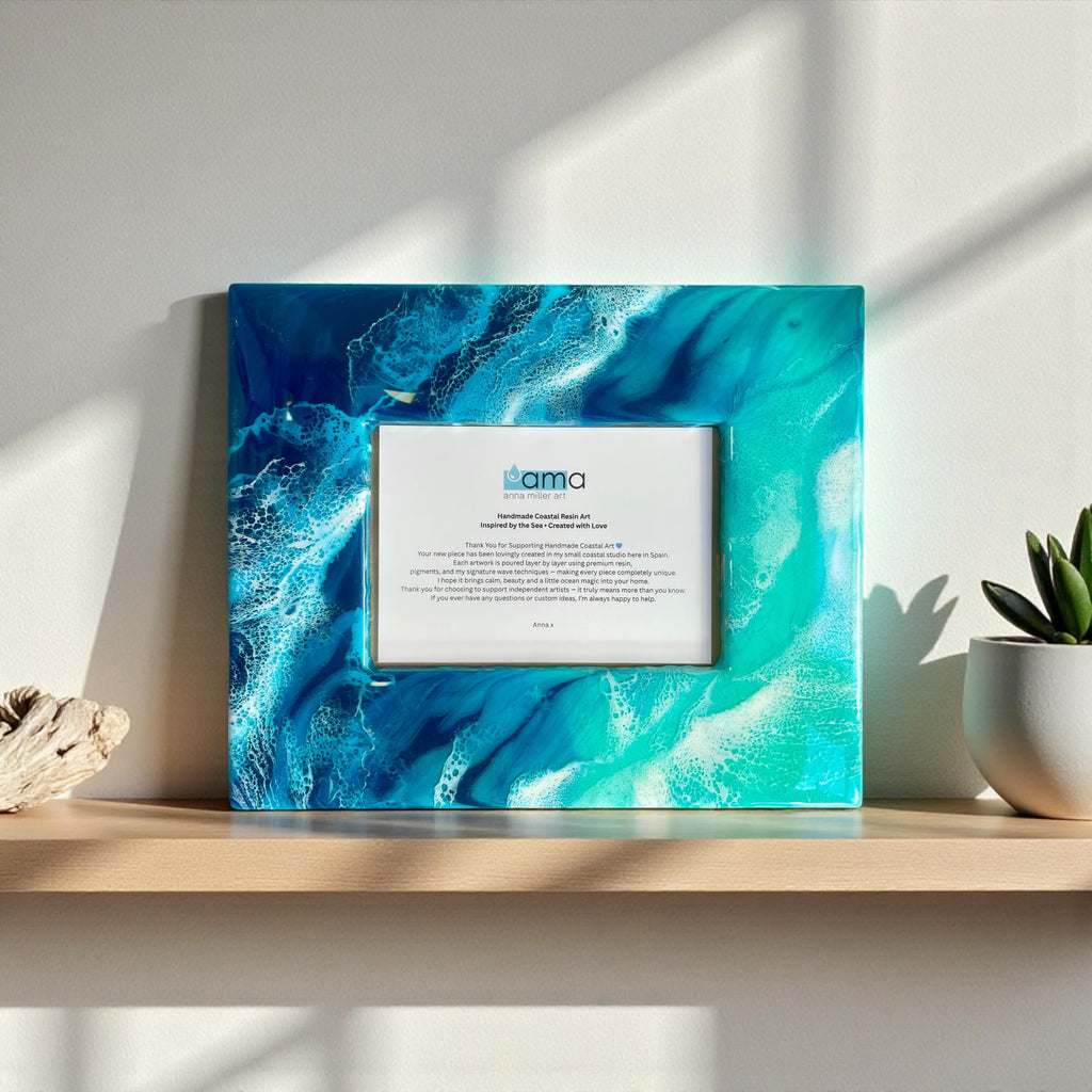 Ocean Resin Photo Frame | Coastal Picture Frame | Turquoise & Deep Blue Waves | Handmade Beach House Decor | Nautical Gift | Modern Coastal
