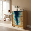 Handmade Ocean Resin Chest of Drawers – Coastal Storage Cabinet with Resin Waterfall Design, Functional Art Furniture