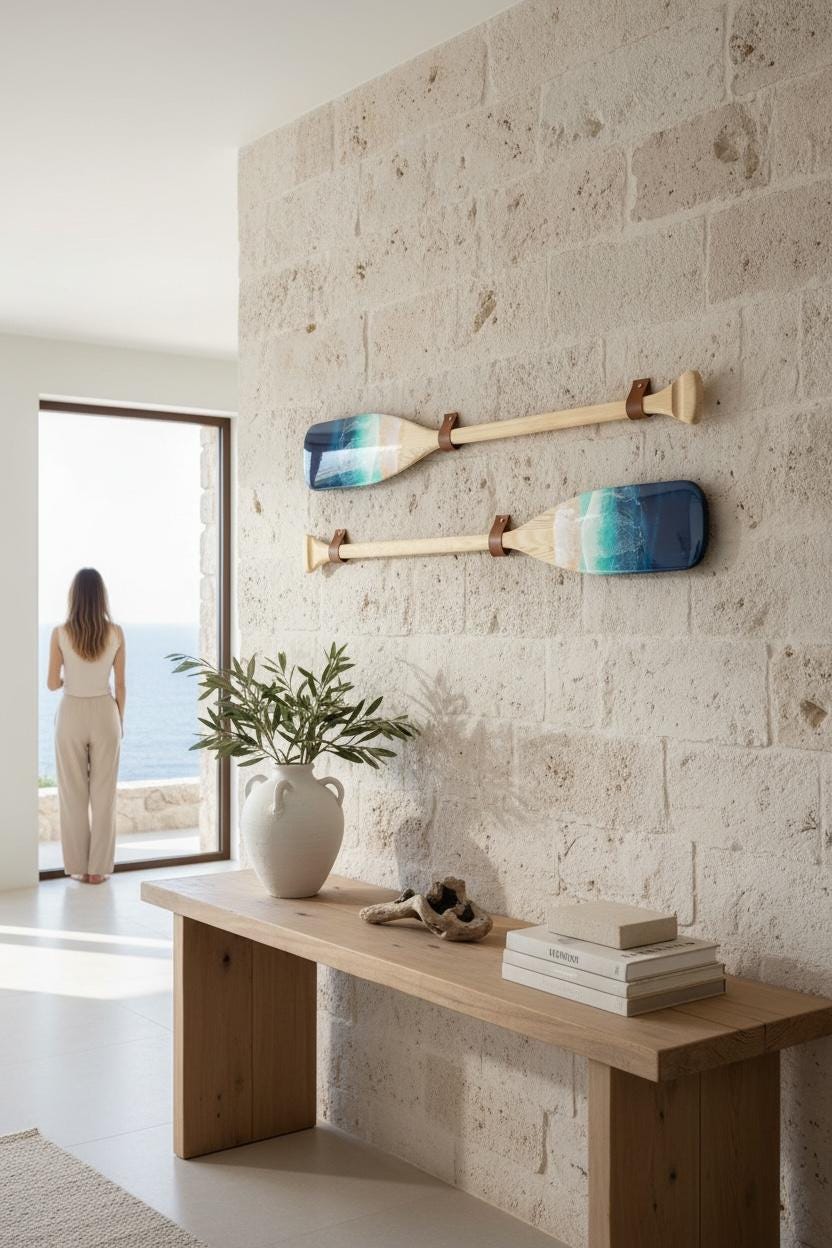 Resin Wave Wood Paddle: Nautical Wall Decor (90CM)