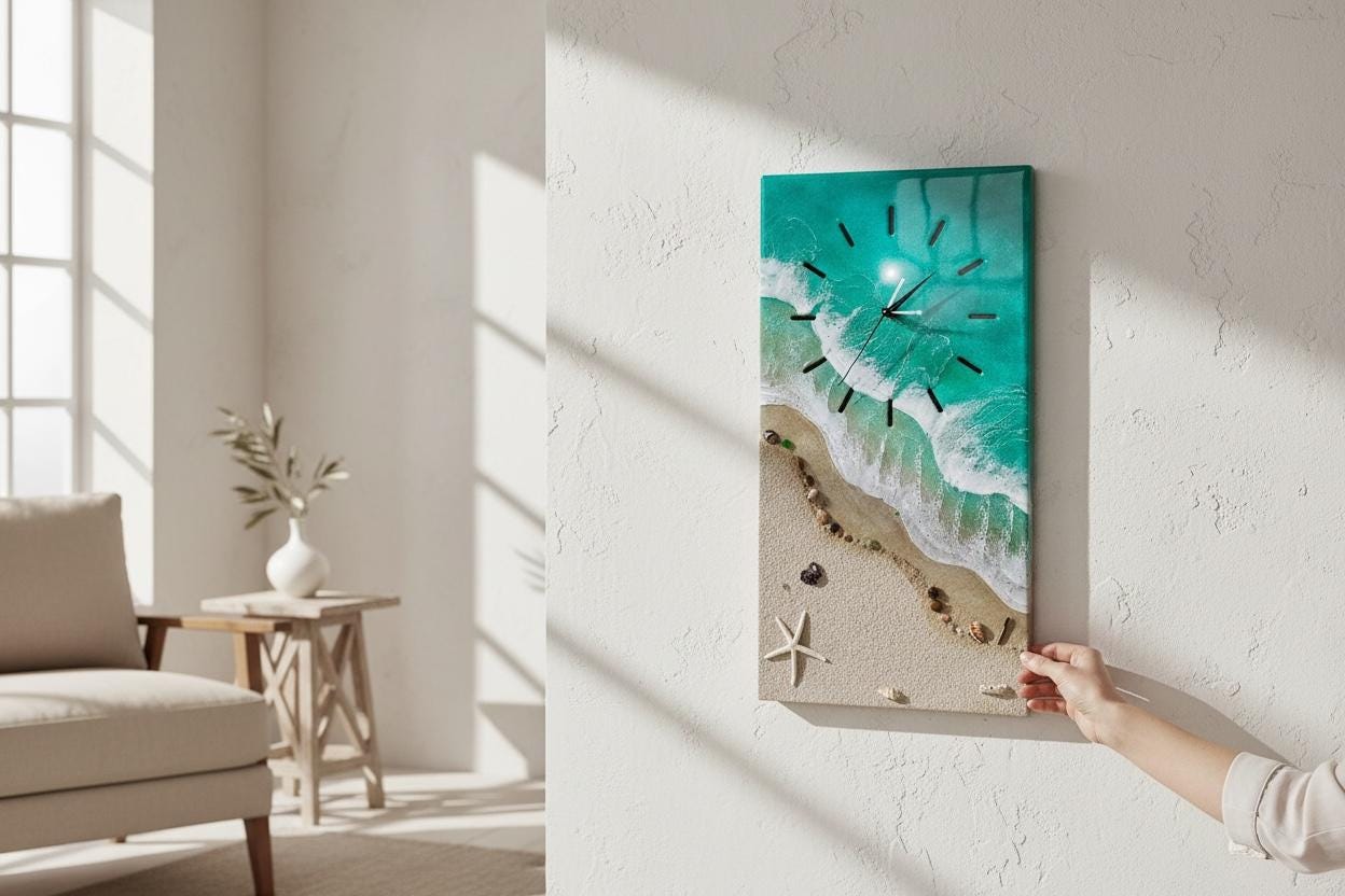 Resin Ocean Wall Clock | Handmade Coastal Art Clock | Large Beach Wall Decor | Epoxy Seascape Clock | One of a Kind