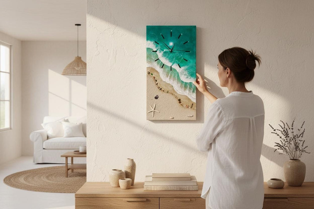 Resin Ocean Wall Clock | Handmade Coastal Art Clock | Large Beach Wall Decor | Epoxy Seascape Clock | One of a Kind