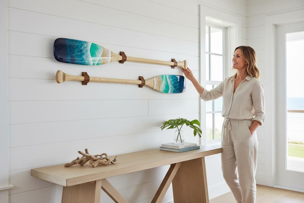 Epoxy Resin Paddle Wall Art: Ocean Wave Nautical Decor (90 cm)