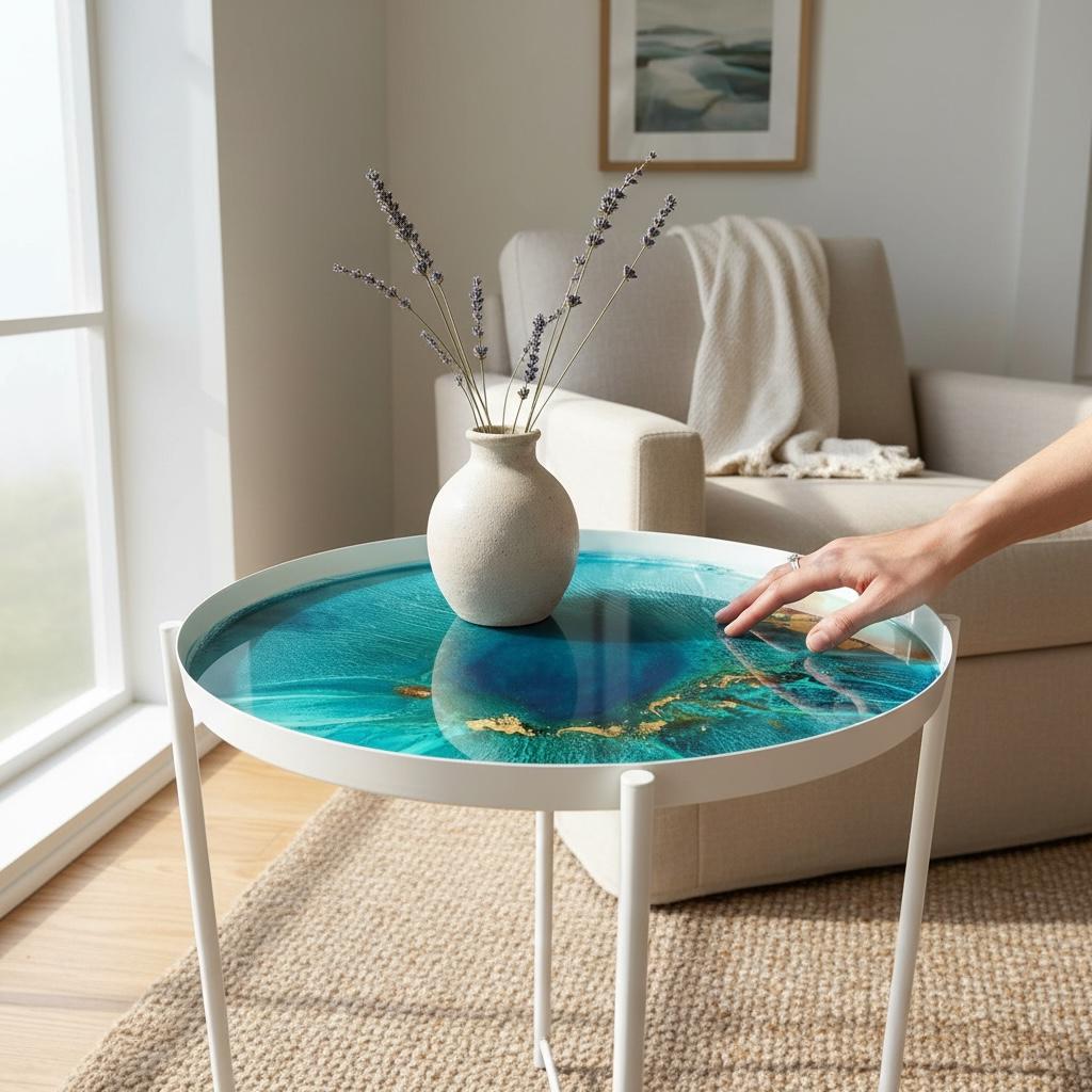 Reef Windows No. 1 – Convertible Resin Art Side Table & Tray | Ocean-Inspired Functional Art Furniture
