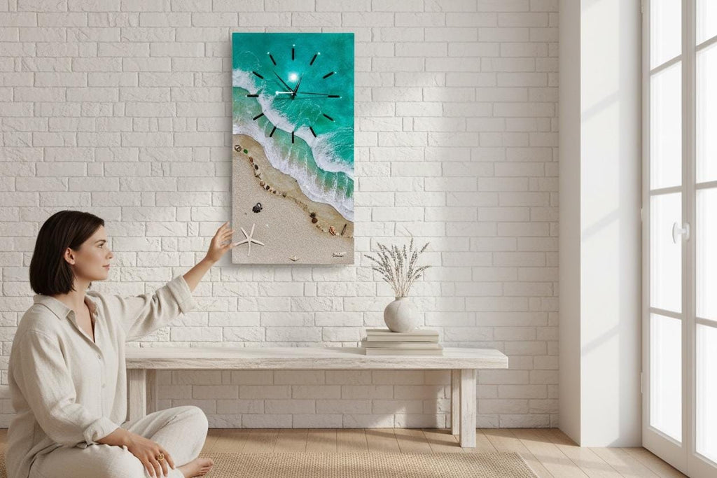 Resin Ocean Wall Clock | Handmade Coastal Art Clock | Large Beach Wall Decor | Epoxy Seascape Clock | One of a Kind