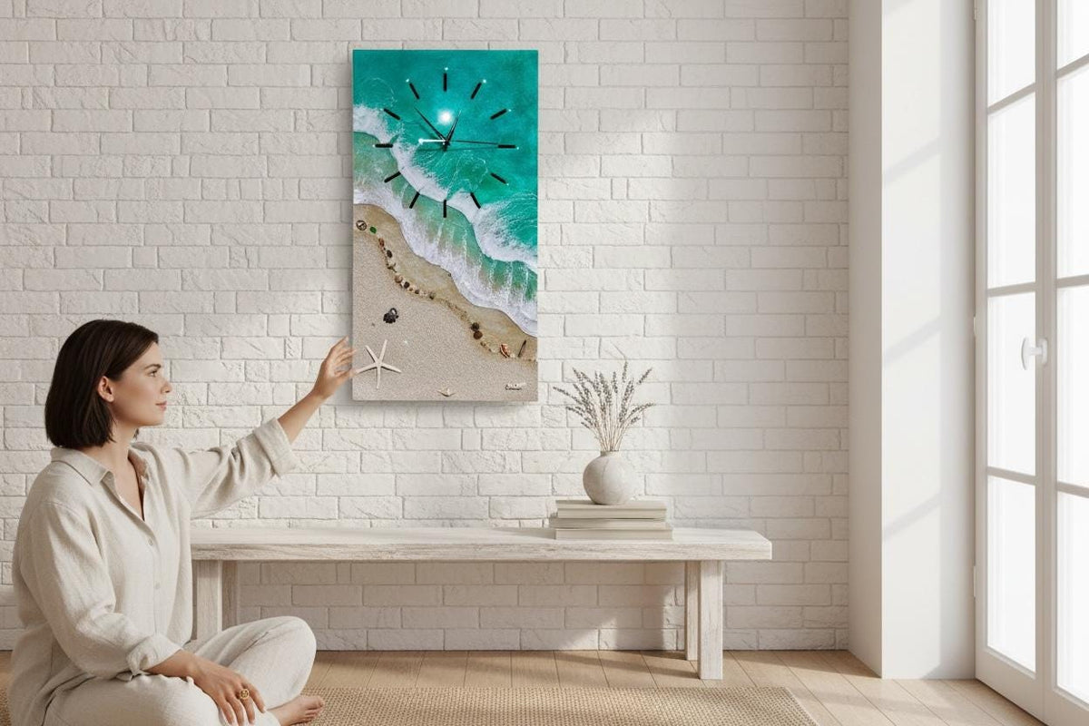 Resin Ocean Wall Clock | Handmade Coastal Art Clock | Large Beach Wall Decor | Epoxy Seascape Clock | One of a Kind
