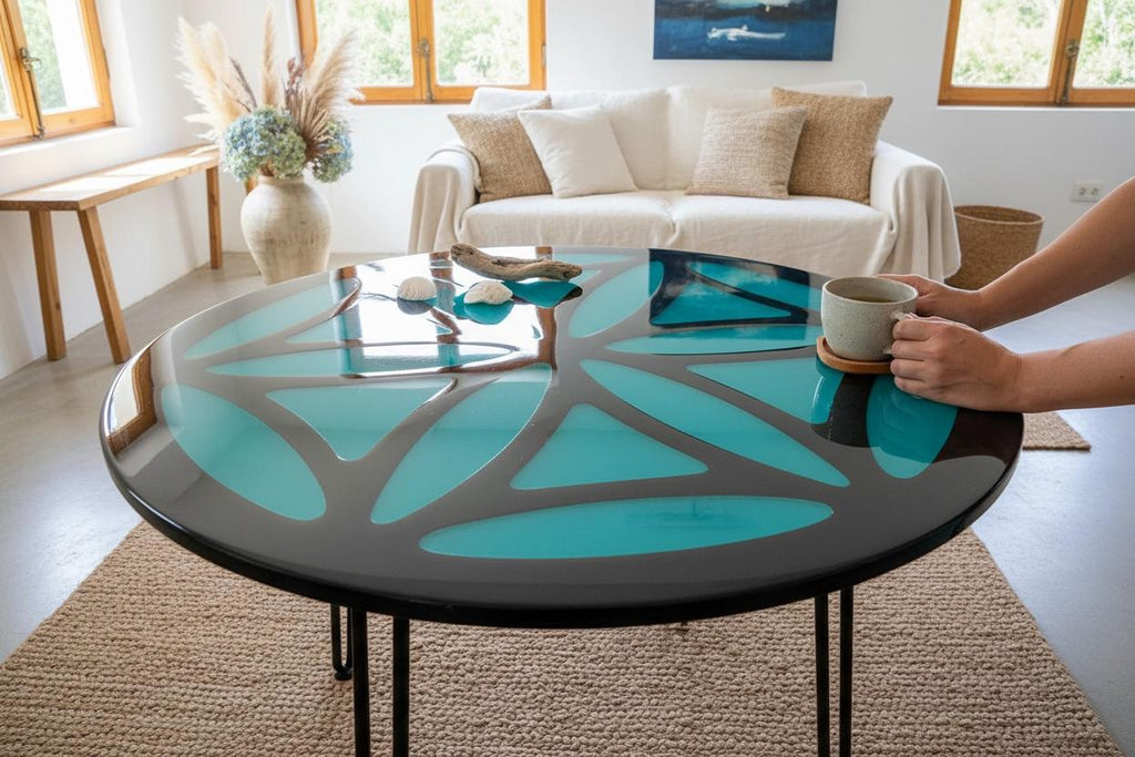 Mandala Epoxy Resin Coffee Table: Custom Color Block Table (80 cm)