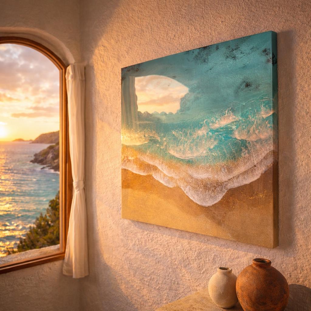 3D Resin Ocean Painting – Beach Wave Art, Coastal Wall Decor