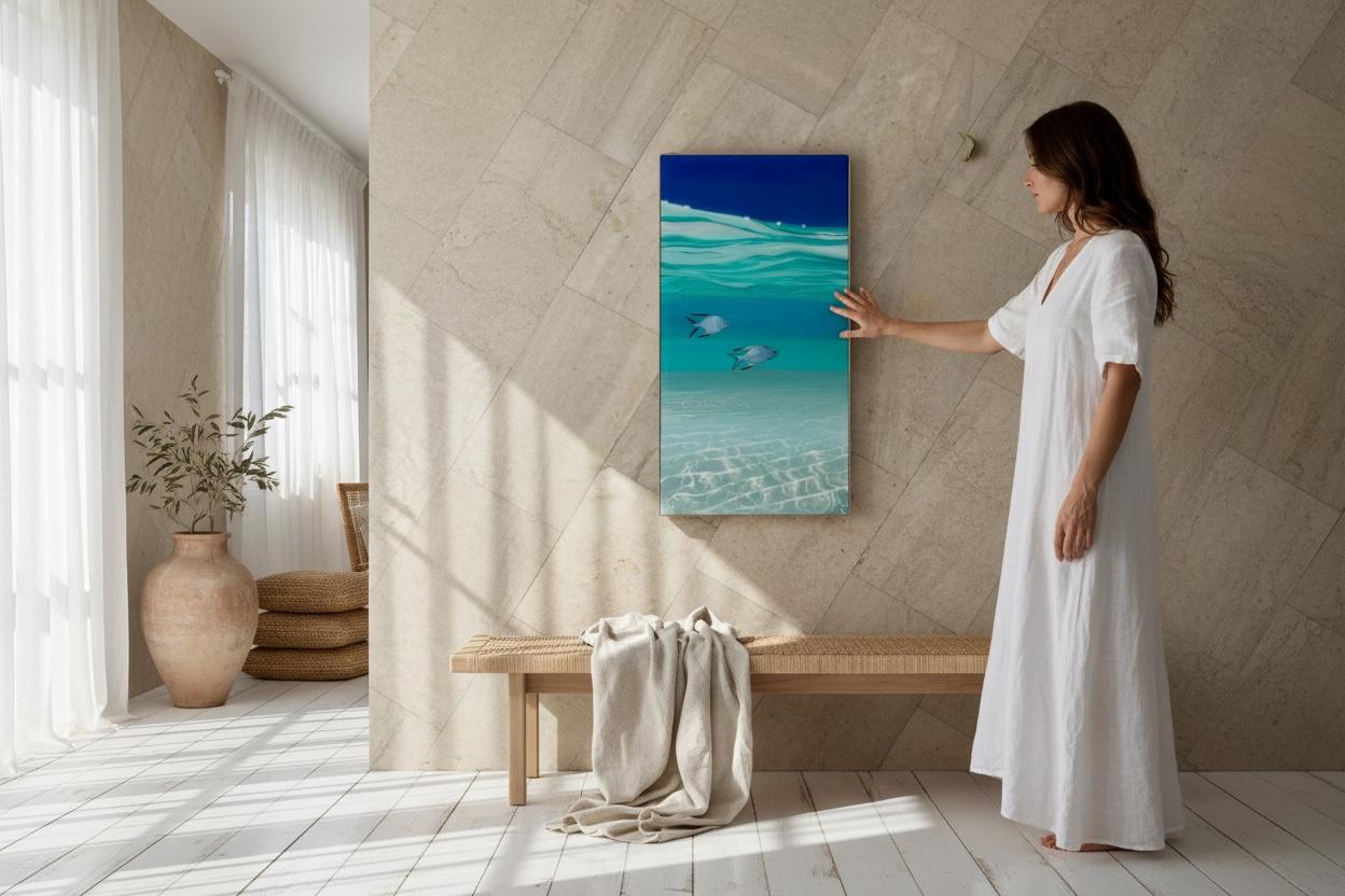 Resin Ocean Painting: Tropical Fish Coastal Wall Art with Rope Frame, Ready To Ship
