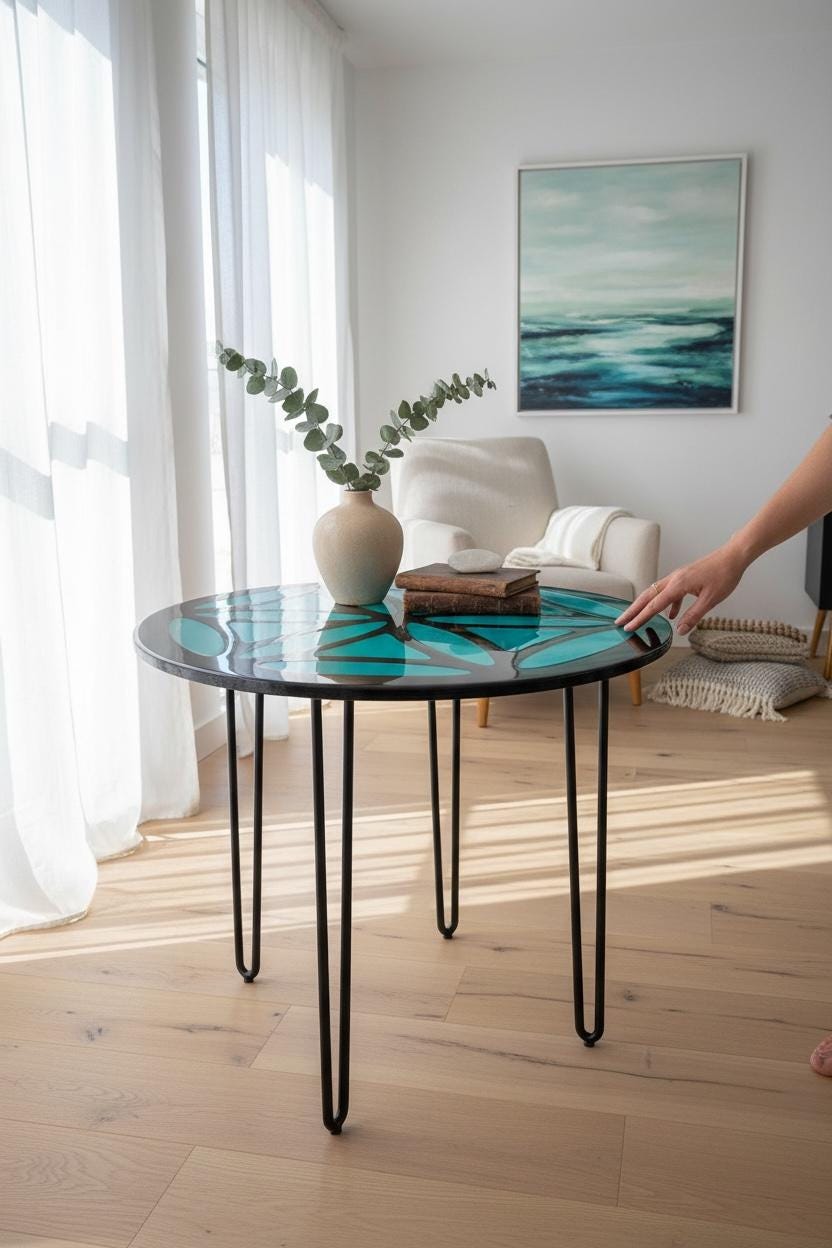 Mandala Epoxy Resin Coffee Table: Custom Color Block Table (80 cm)