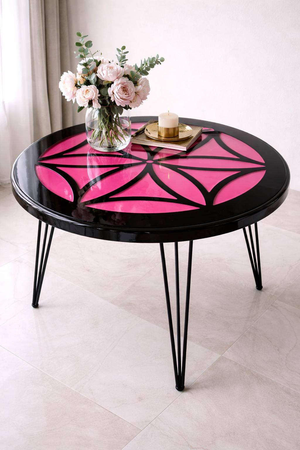 Mandala Epoxy Resin Coffee Table: Custom Color Block Table (80 cm)