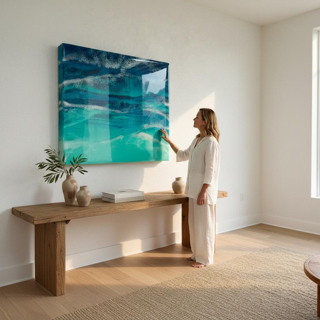 Large Abstract Ocean Resin Wall Art – Handmade Coastal Artwork | Made to Order, Layered Resin Seascape Coastal Feature Piece