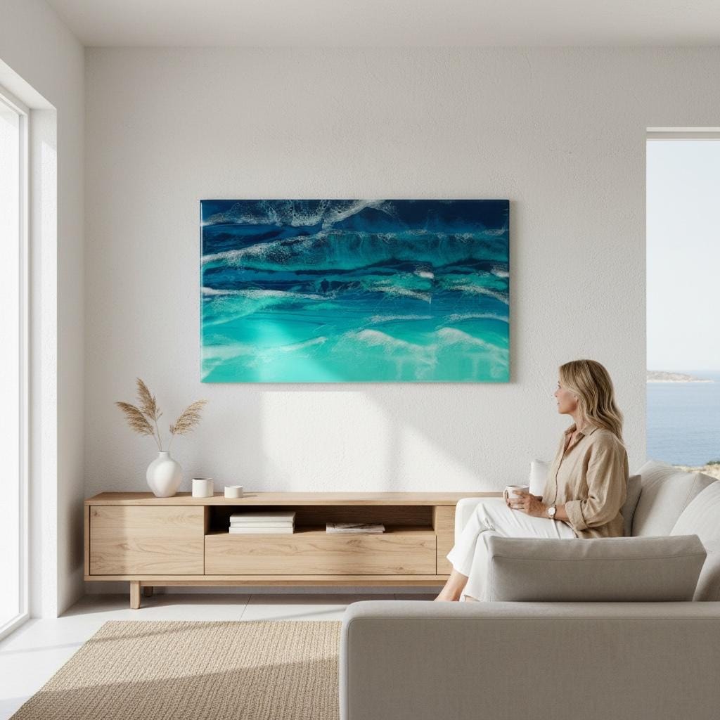 Large Abstract Ocean Resin Wall Art – Handmade Coastal Artwork | Made to Order, Layered Resin Seascape Coastal Feature Piece