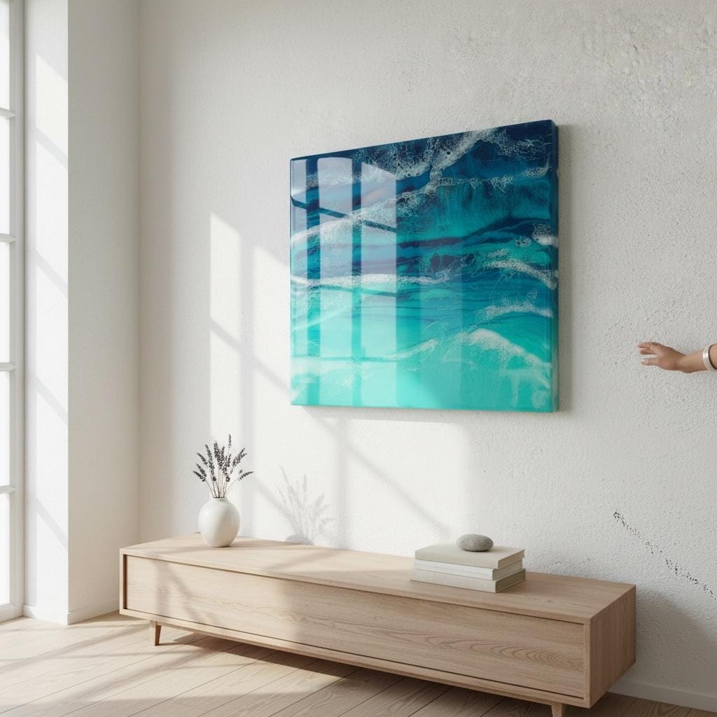 Extra Large Abstract Ocean Resin Wall Art – Handmade Coastal Artwork | Made to Order, Layered Resin Seascape Coastal Feature Piece, 1m x 1m