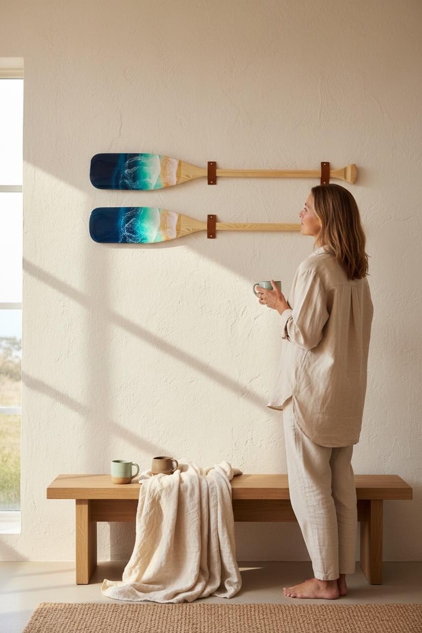 Resin Wave Wood Paddle: Nautical Wall Decor (90CM)