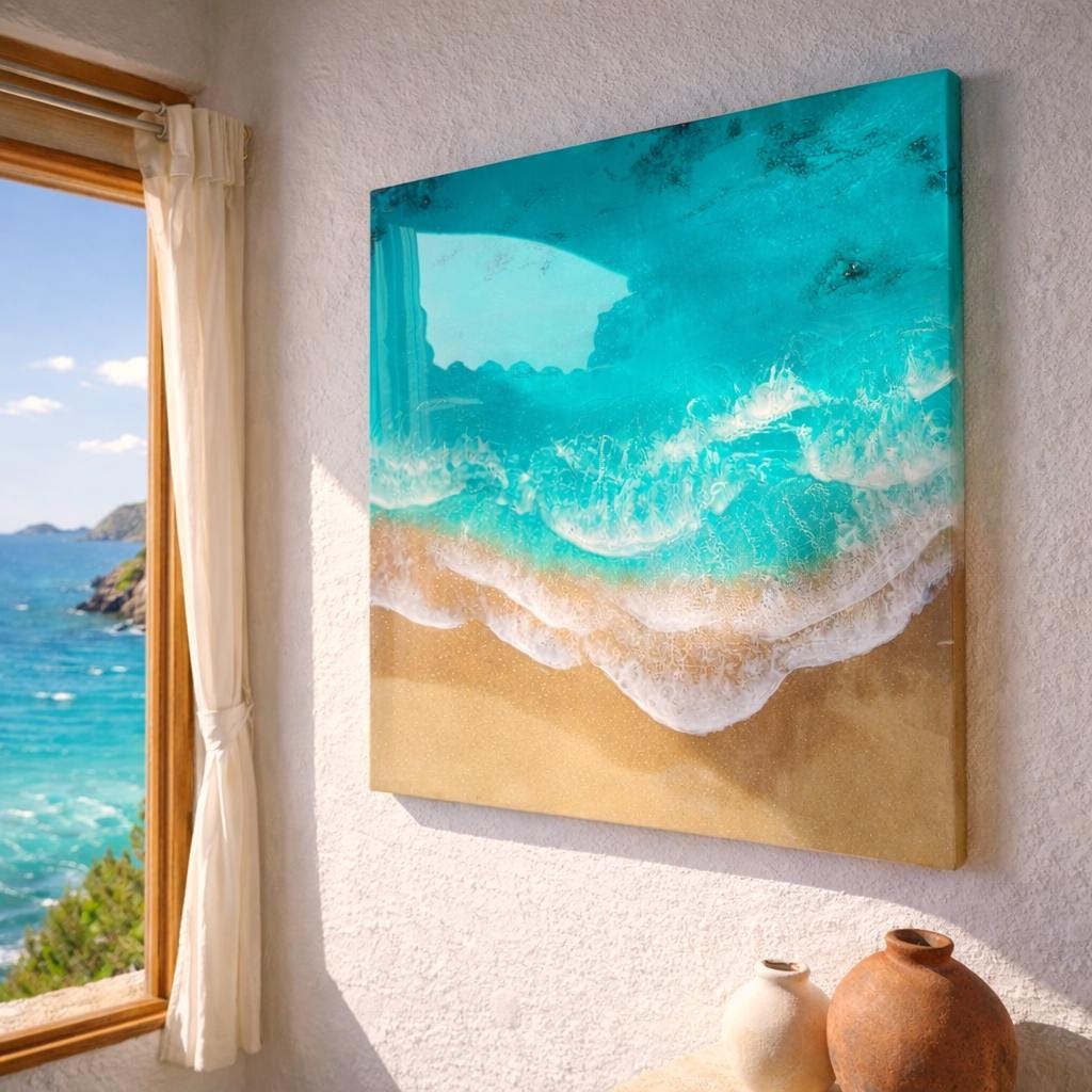 3D Resin Ocean Painting – Beach Wave Art, Coastal Wall Decor