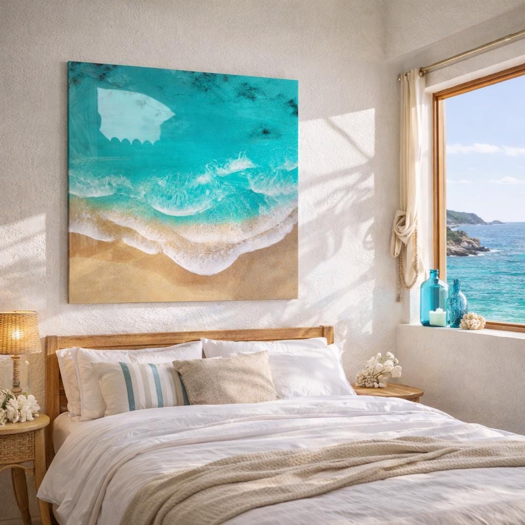 Large 3D Resin Ocean Painting – Coastal Beach Wave Wall Art (80–100 cm)